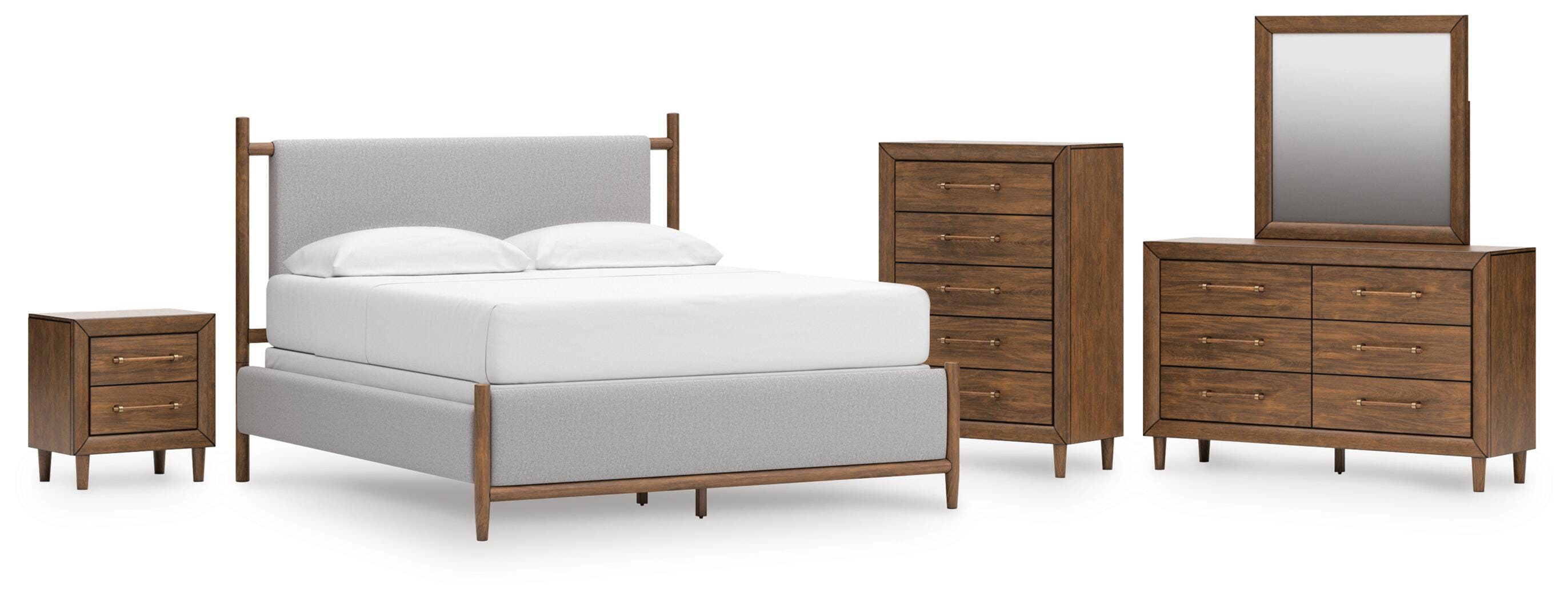 Lyncott Upholstered Panel Bed, Dresser, Mirror, Chest and Nightstand