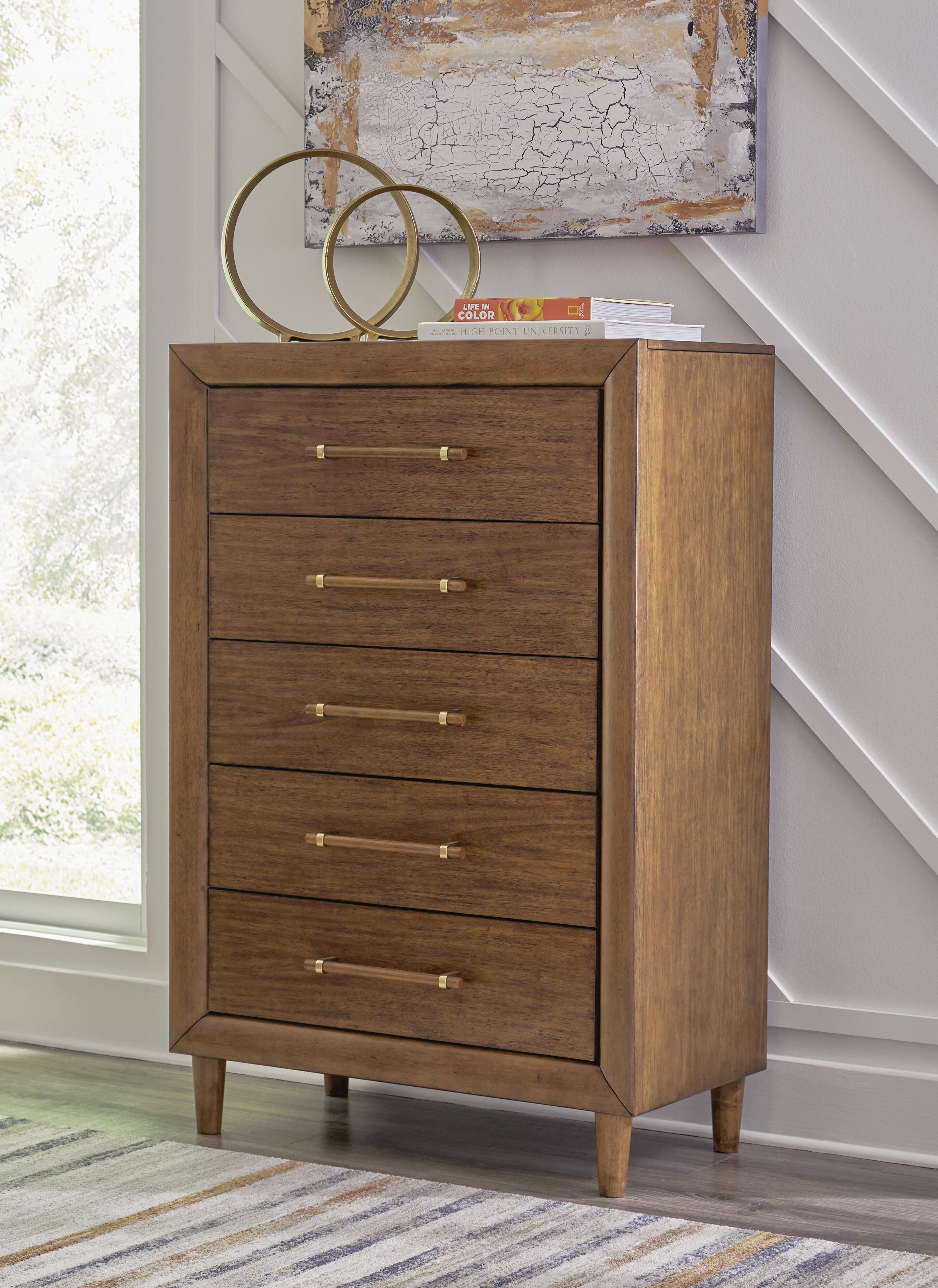 Lyncott Upholstered Bed with Mirrored Dresser, Chest and 2 Nightstands