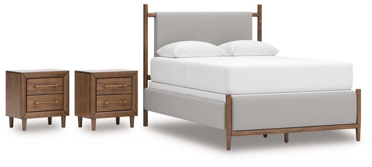 Lyncott Upholstered Panel Bed and 2 Nightstands
