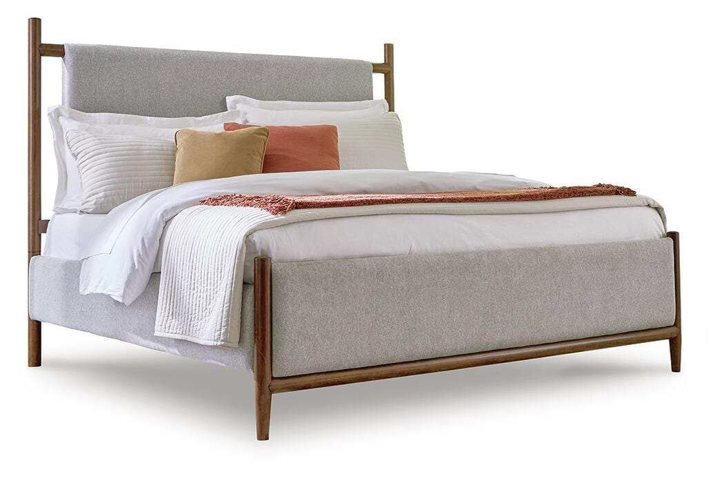 Lyncott Upholstered Bed, Dresser, Mirror and 2 Nightstands