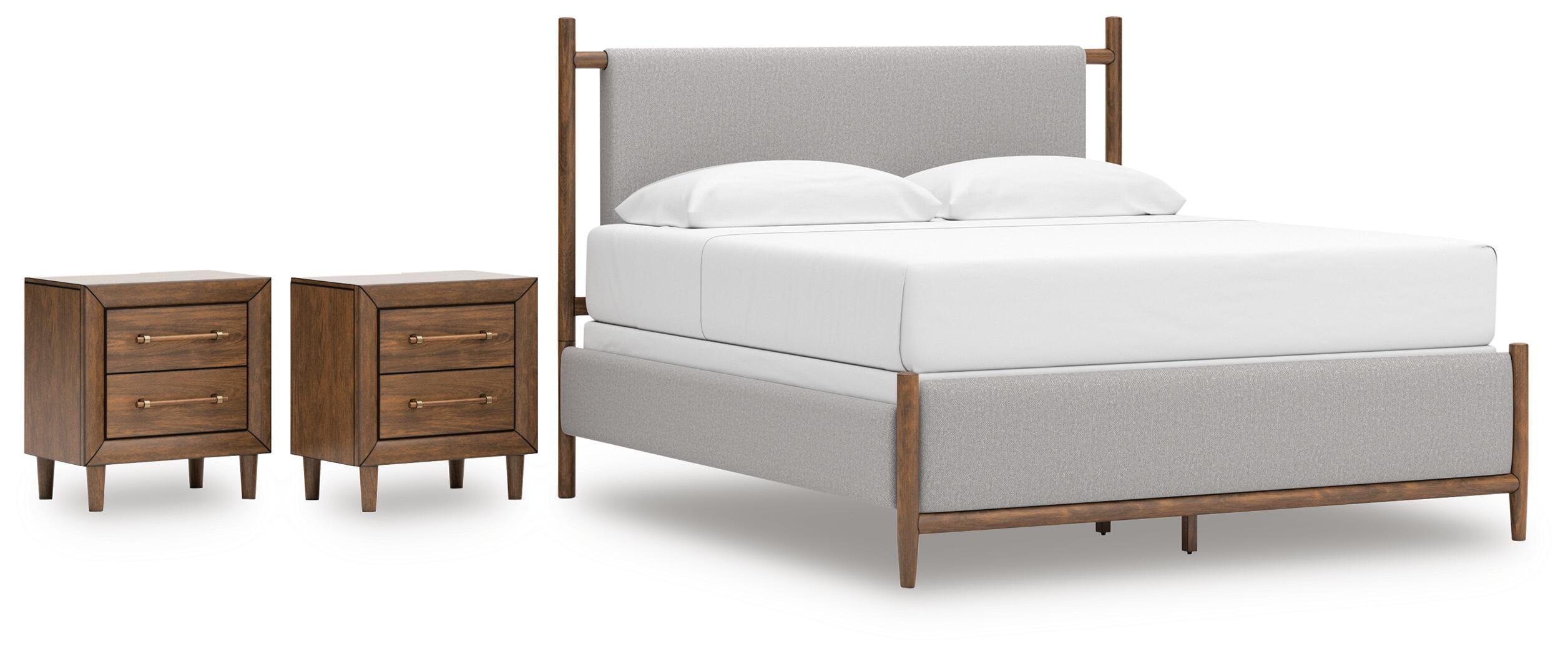 Lyncott Upholstered Panel Bed and 2 Nightstands