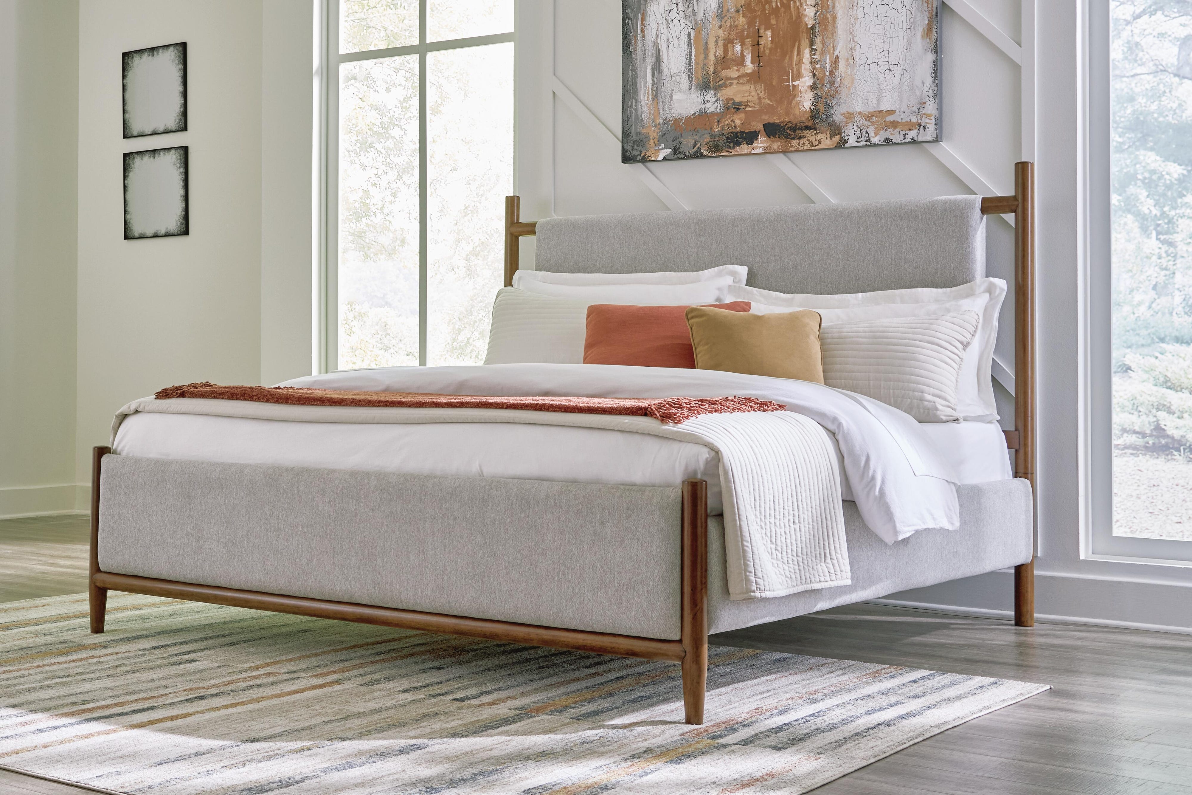 Lyncott Upholstered Bed with Mirrored Dresser