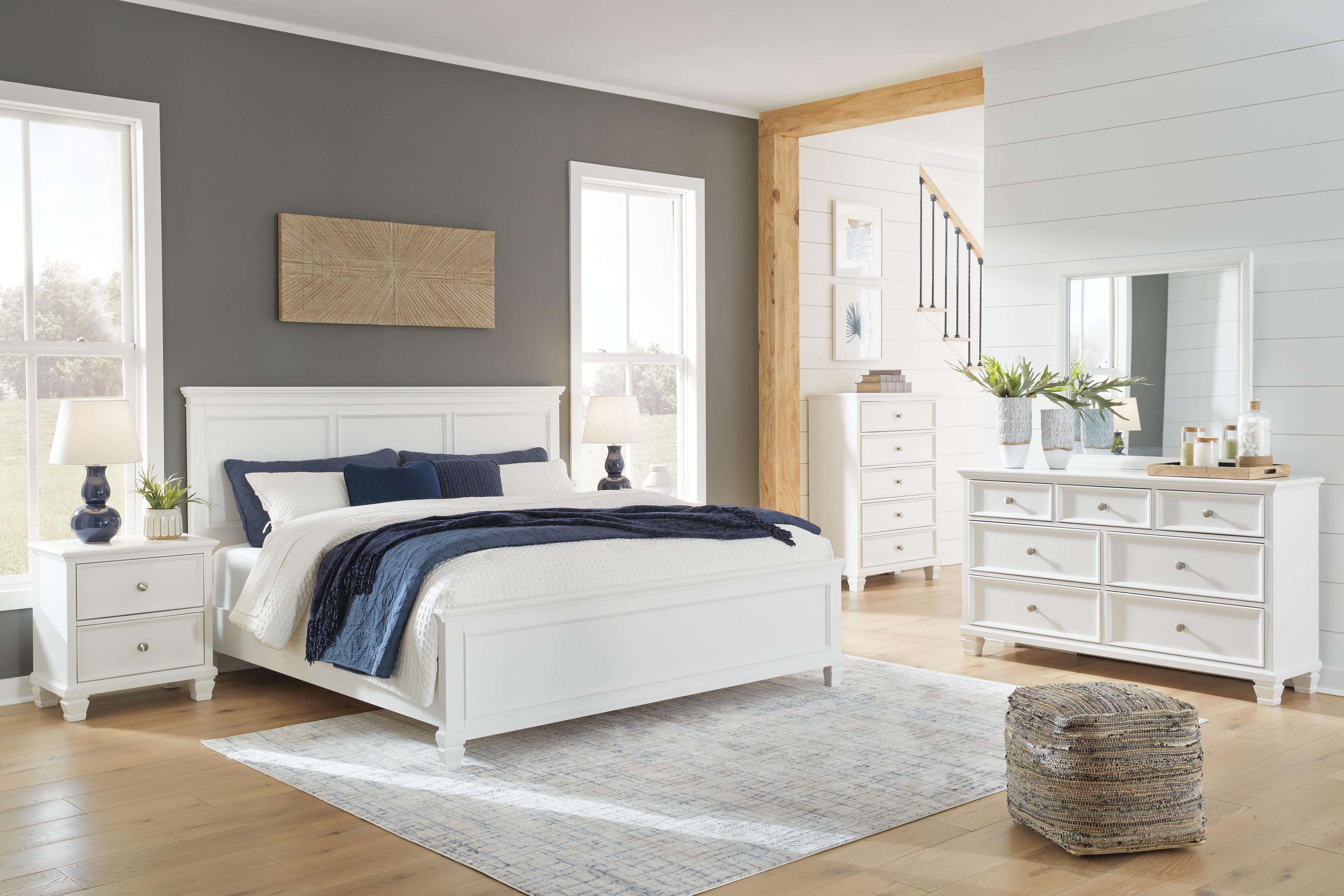 Fortman Panel Bed with Mirrored Dresser, Chest and 2 Nightstands