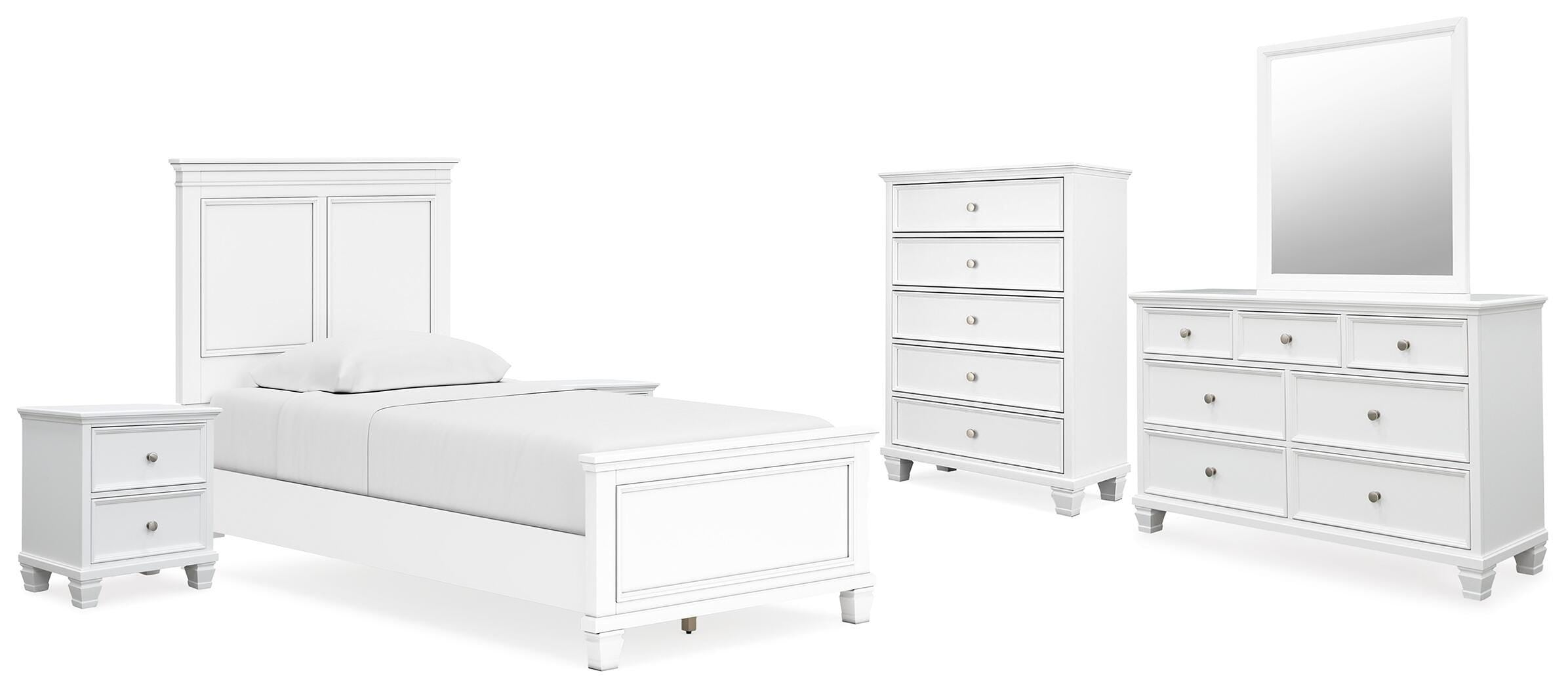 Fortman Panel Bed with Mirrored Dresser, Chest and 2 Nightstands