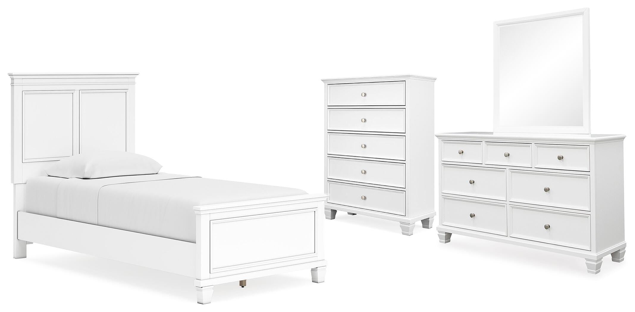 Fortman Panel Bed with Mirrored Dresser and Chest