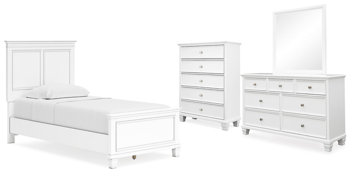 Fortman Panel Bed with Mirrored Dresser and Chest