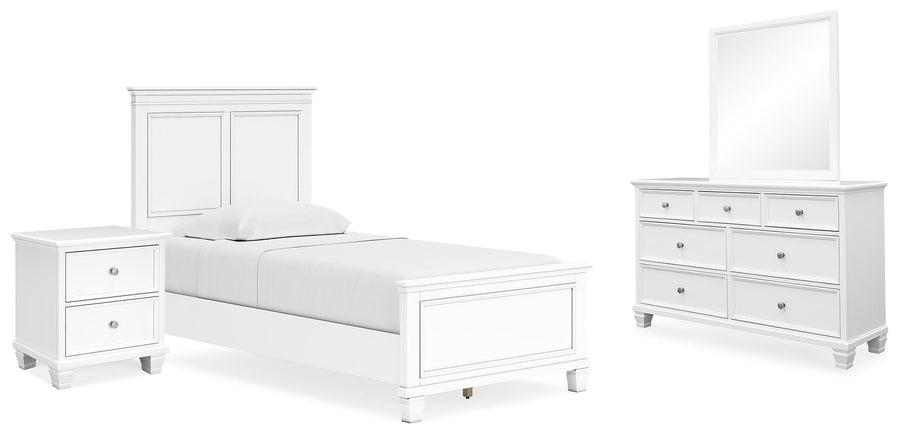 Fortman Panel Bed with Mirrored Dresser and Nightstand