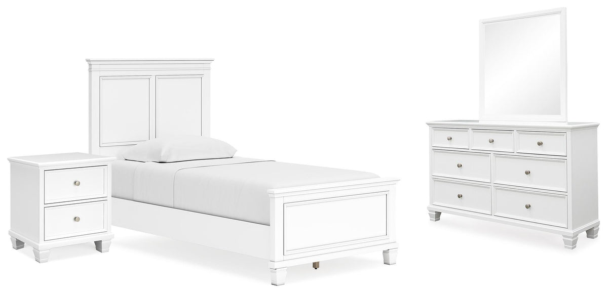 Fortman Panel Bed with Mirrored Dresser and Nightstand