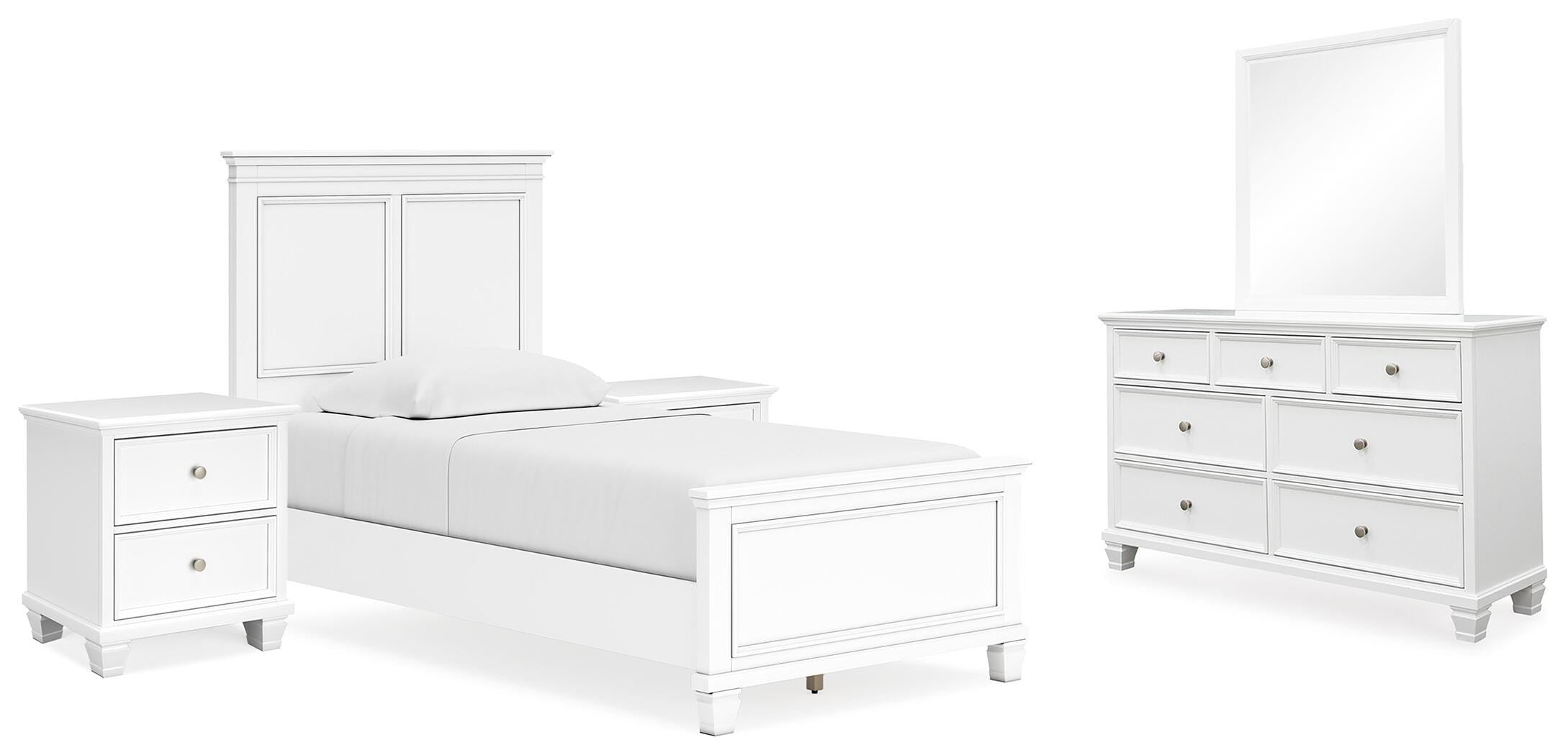Fortman Panel Bed with Mirrored Dresser and 2 Nightstands