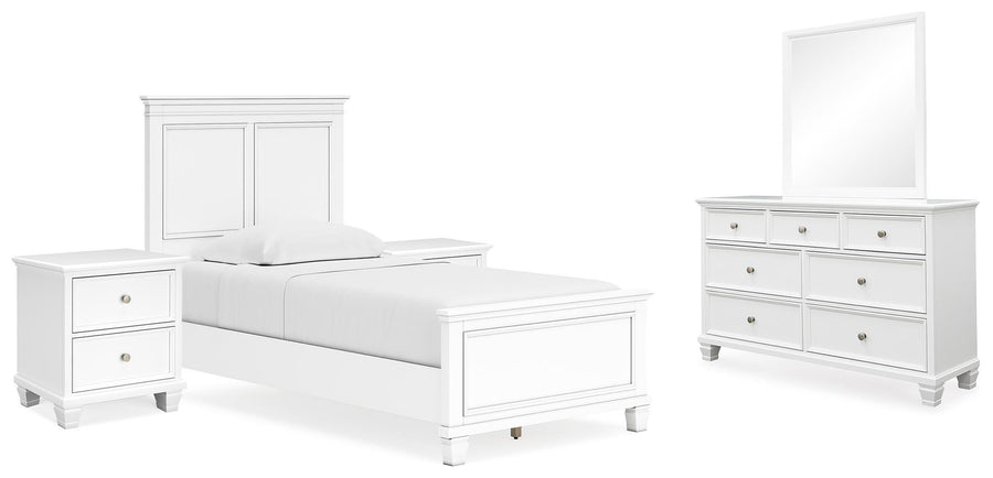 Fortman Panel Bed with Mirrored Dresser and 2 Nightstands