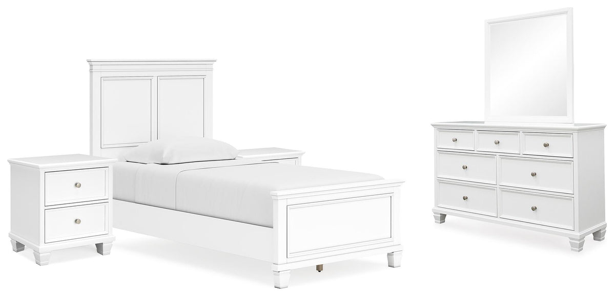 Fortman Panel Bed with Mirrored Dresser and 2 Nightstands