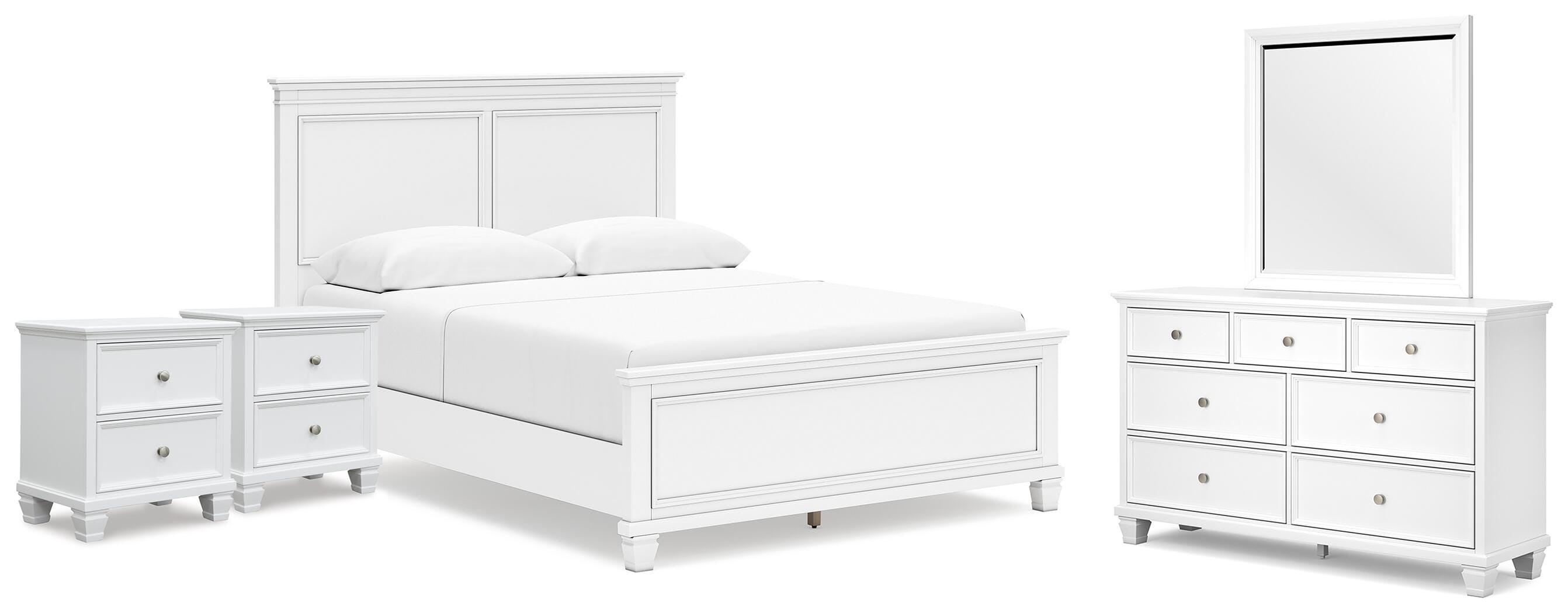Fortman Panel Bed with Mirrored Dresser and 2 Nightstands