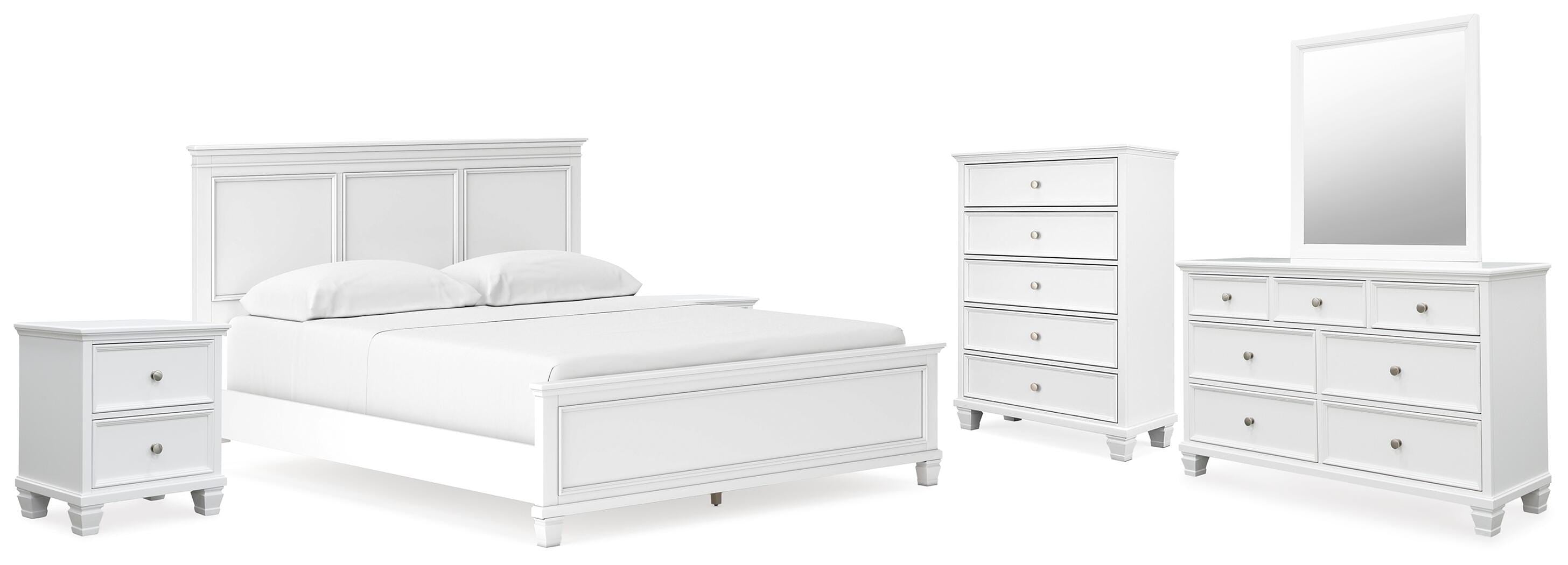 Fortman Panel Bed with Mirrored Dresser, Chest and 2 Nightstands