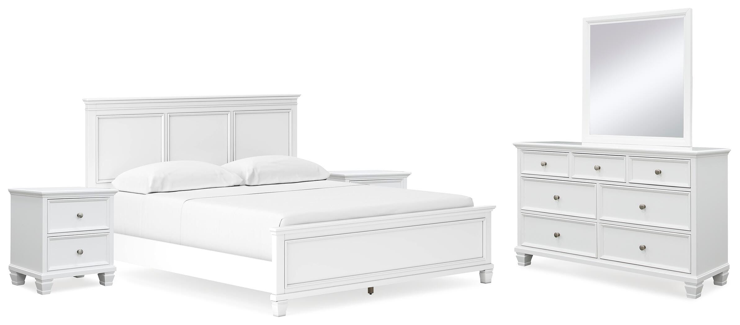 Fortman Panel Bed with Mirrored Dresser and 2 Nightstands