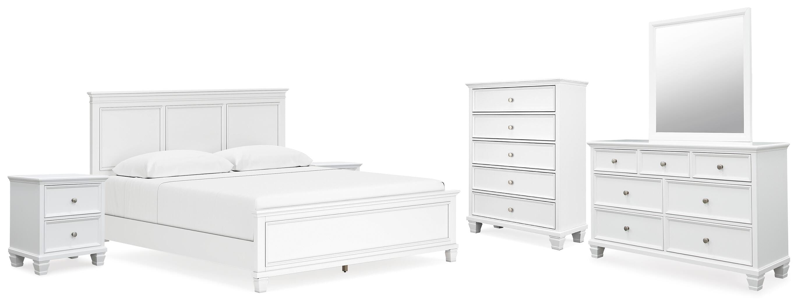 Fortman Panel Bed with Mirrored Dresser, Chest and 2 Nightstands
