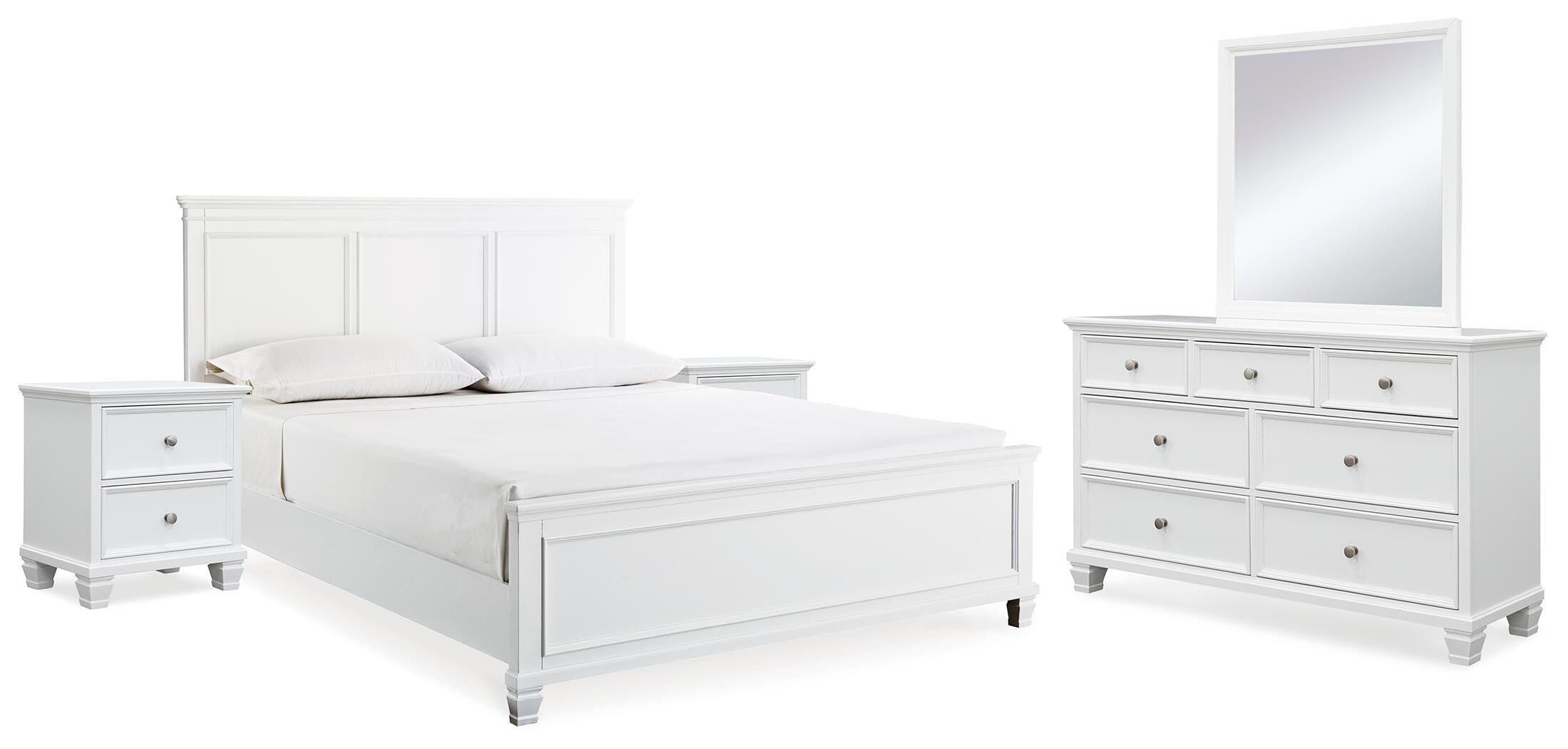 Fortman Panel Bed with Mirrored Dresser and 2 Nightstands