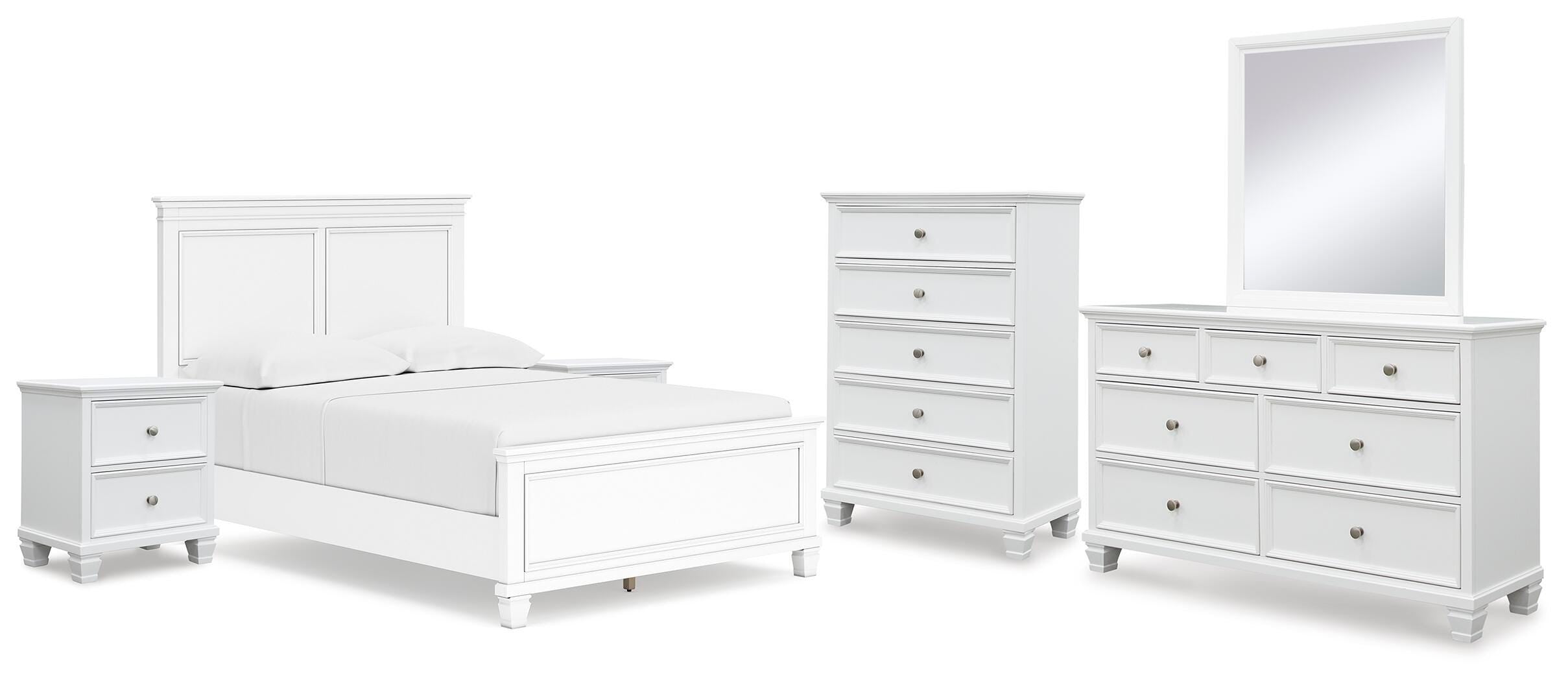 Fortman Panel Bed with Mirrored Dresser, Chest and 2 Nightstands