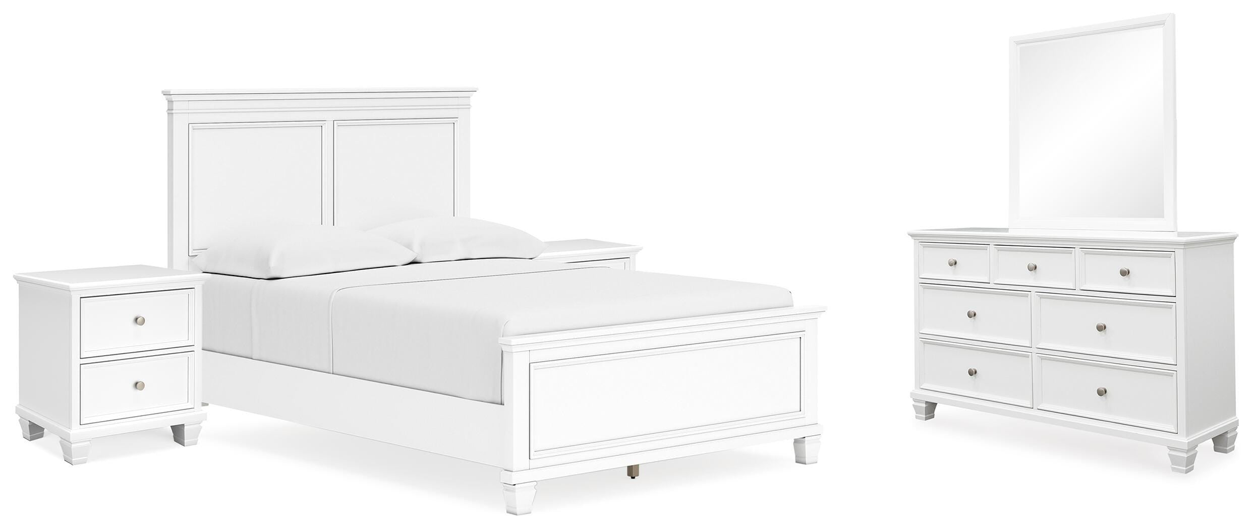 Fortman Panel Bed with Mirrored Dresser and 2 Nightstands