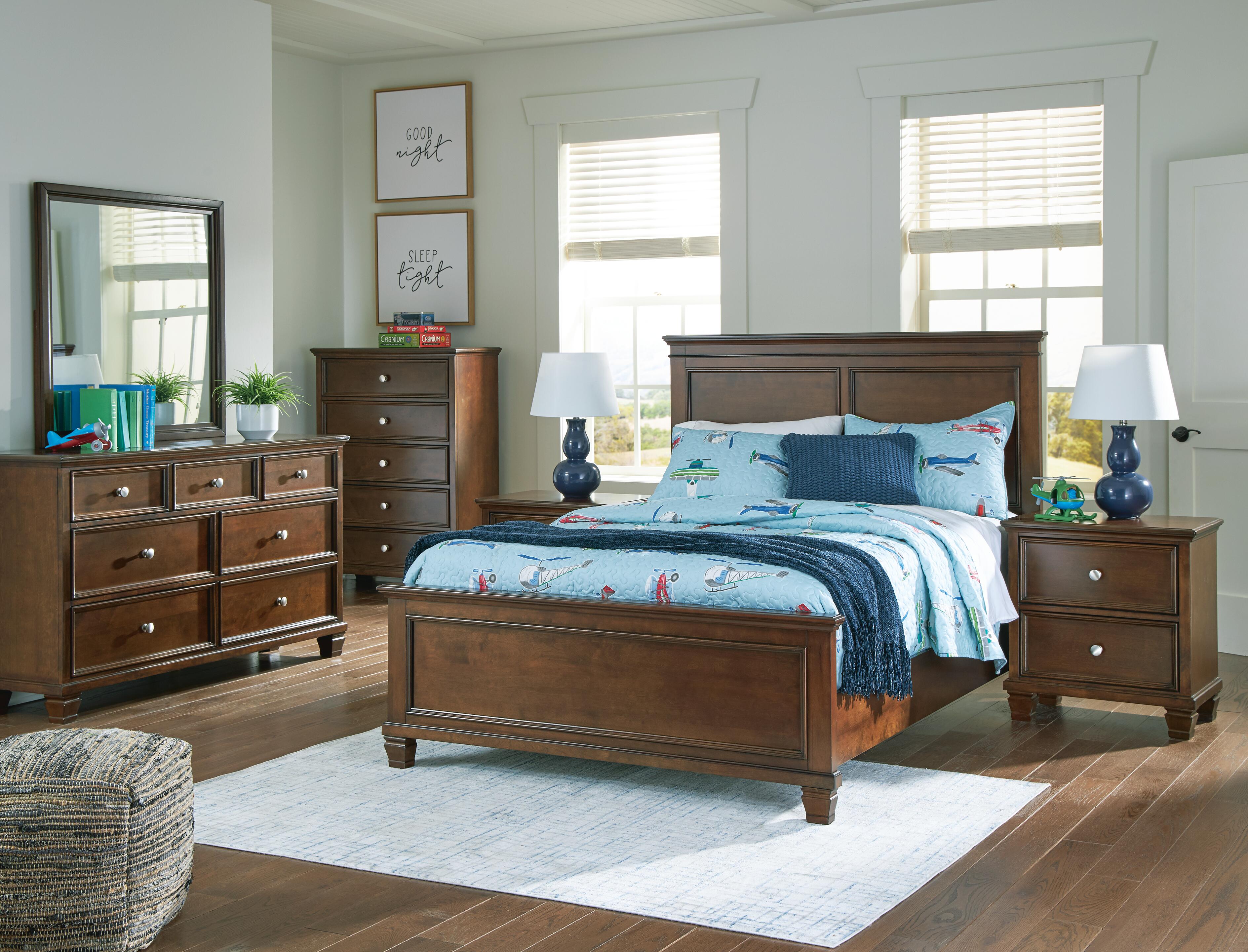 Danabrin Panel Bed with Mirrored Dresser, Chest and Nightstand