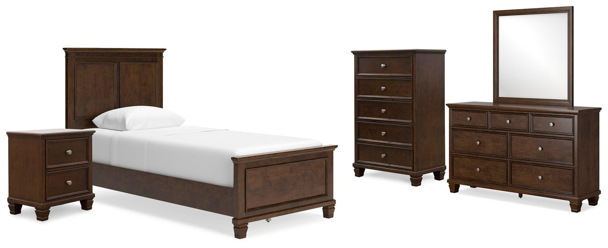 Danabrin Panel Bed with Mirrored Dresser, Chest and Nightstand