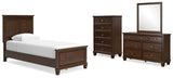 Danabrin Panel Bed with Mirrored Dresser and Chest