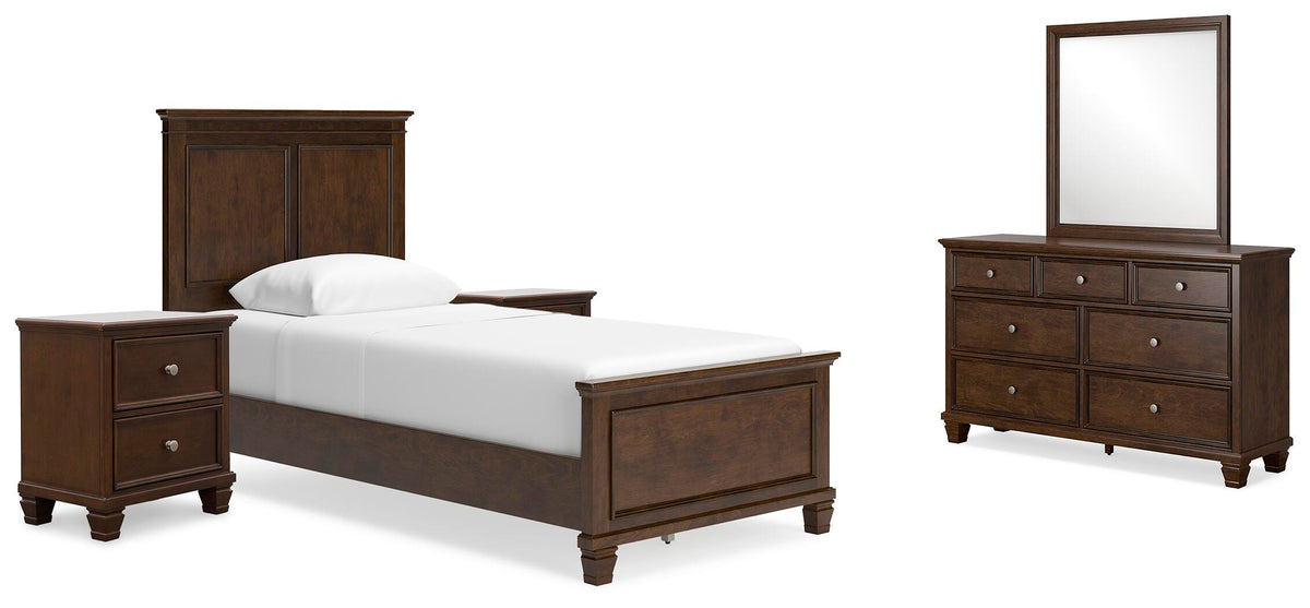Danabrin Panel Bed with Mirrored Dresser and 2 Nightstands