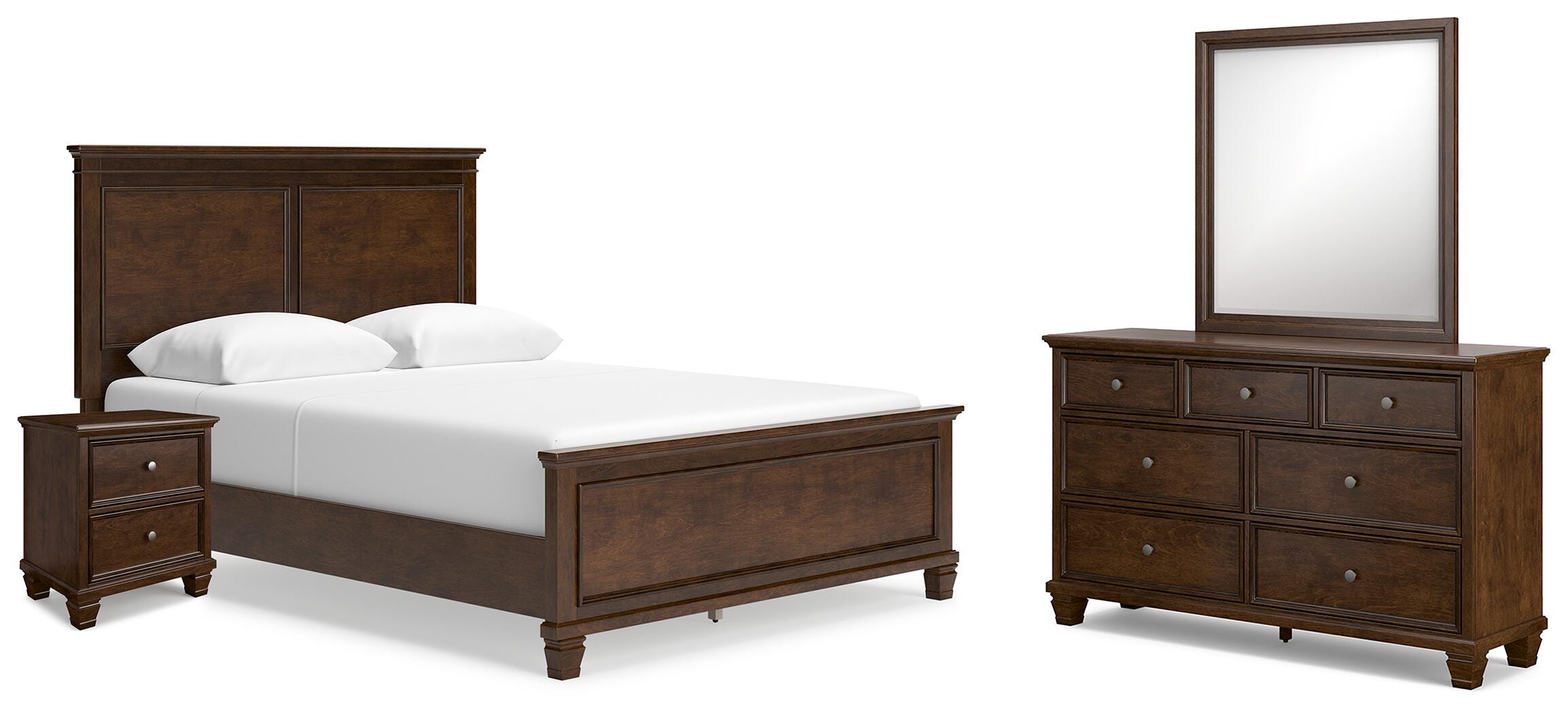 Danabrin Panel Bed with Mirrored Dresser and Nightstand