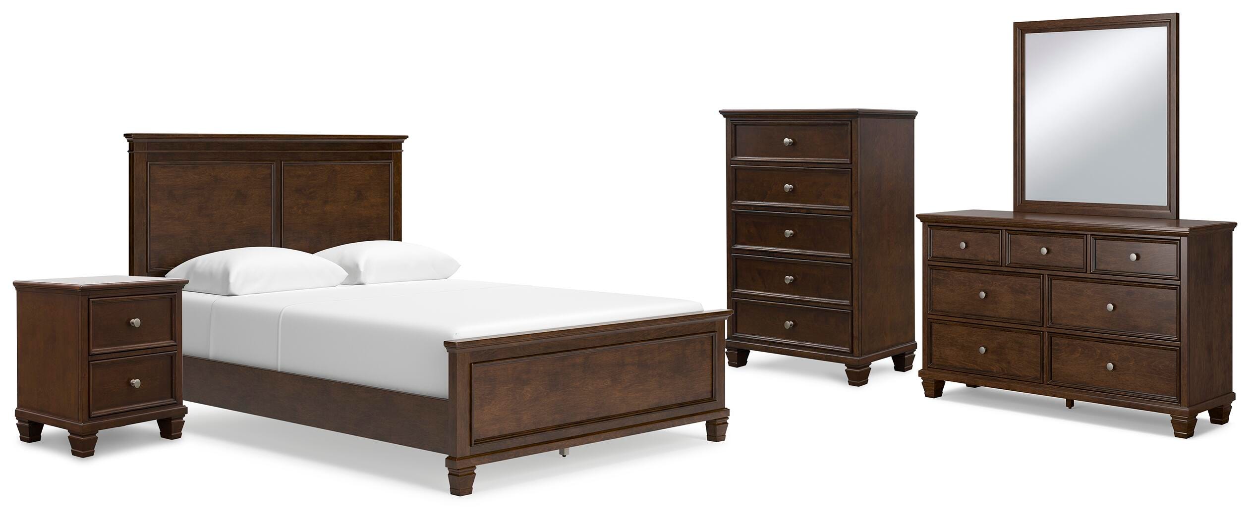 Danabrin Panel Bed with Mirrored Dresser, Chest and Nightstand