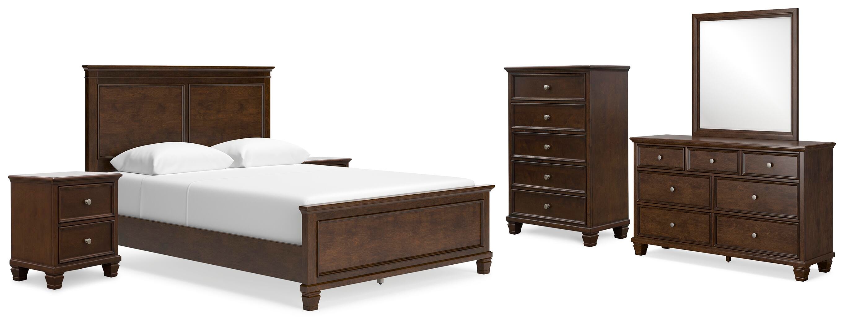 Danabrin Panel Bed with Mirrored Dresser, Chest and 2 Nightstands