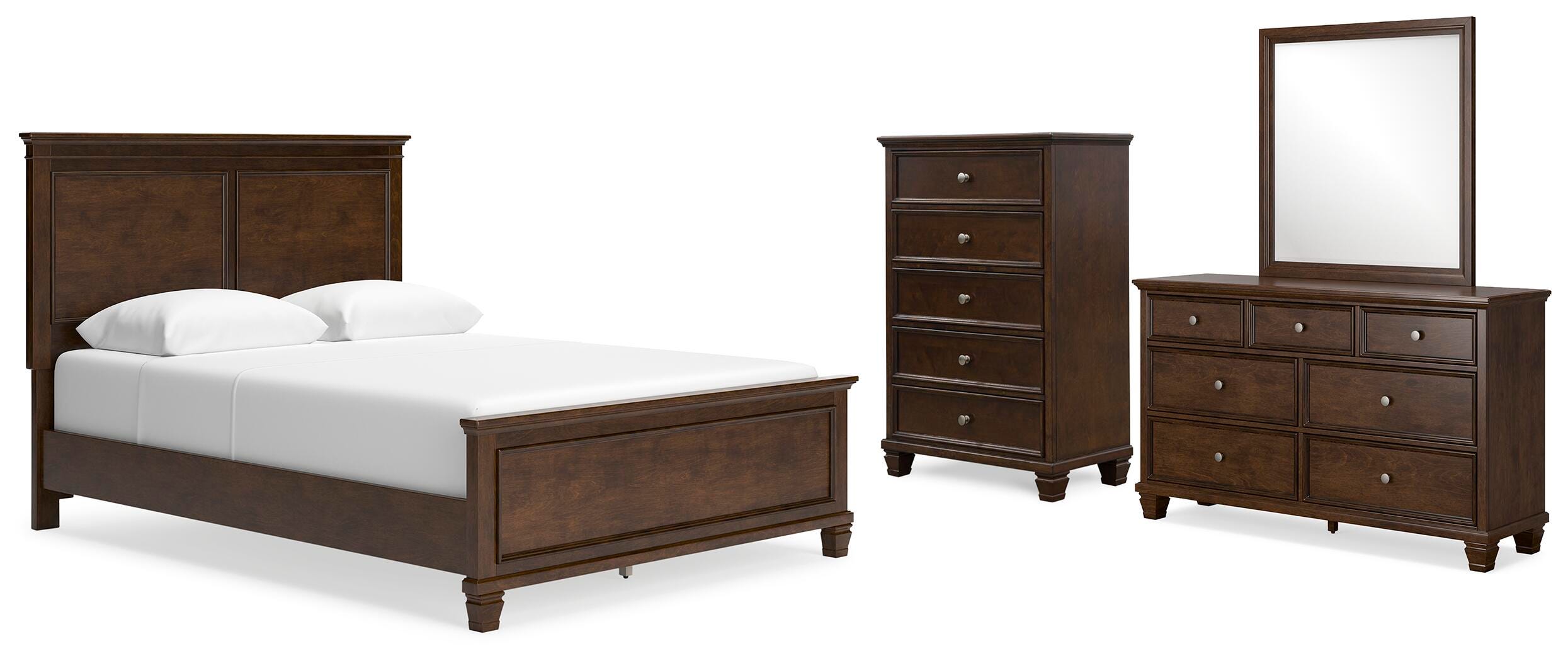 Danabrin Panel Bed with Mirrored Dresser and Chest