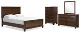 Danabrin Panel Bed with Mirrored Dresser and Chest