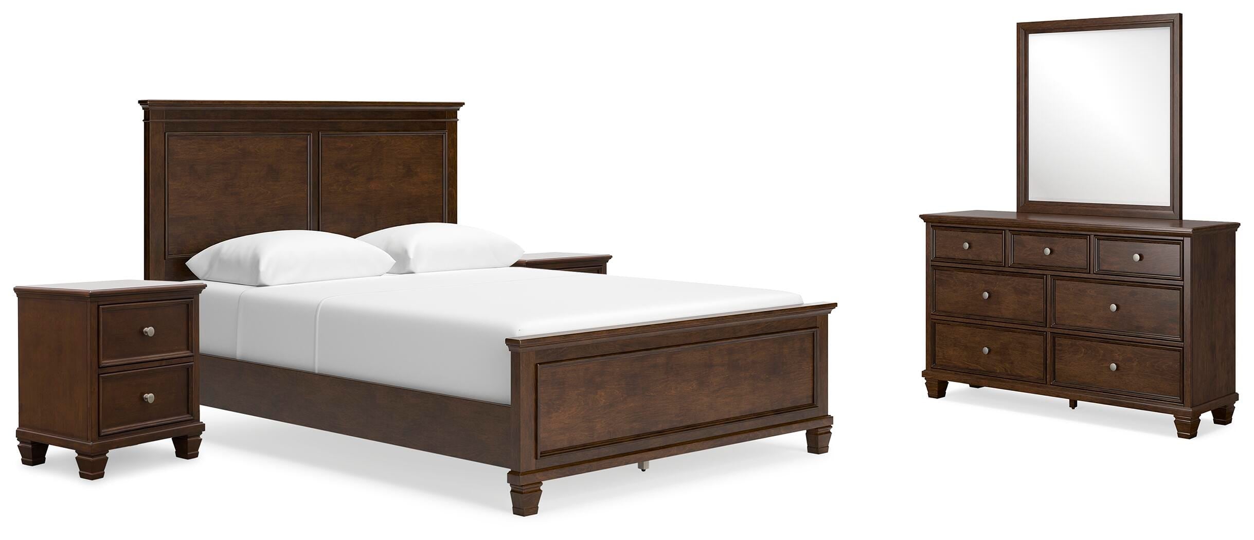 Danabrin Panel Bed with Mirrored Dresser and 2 Nightstands