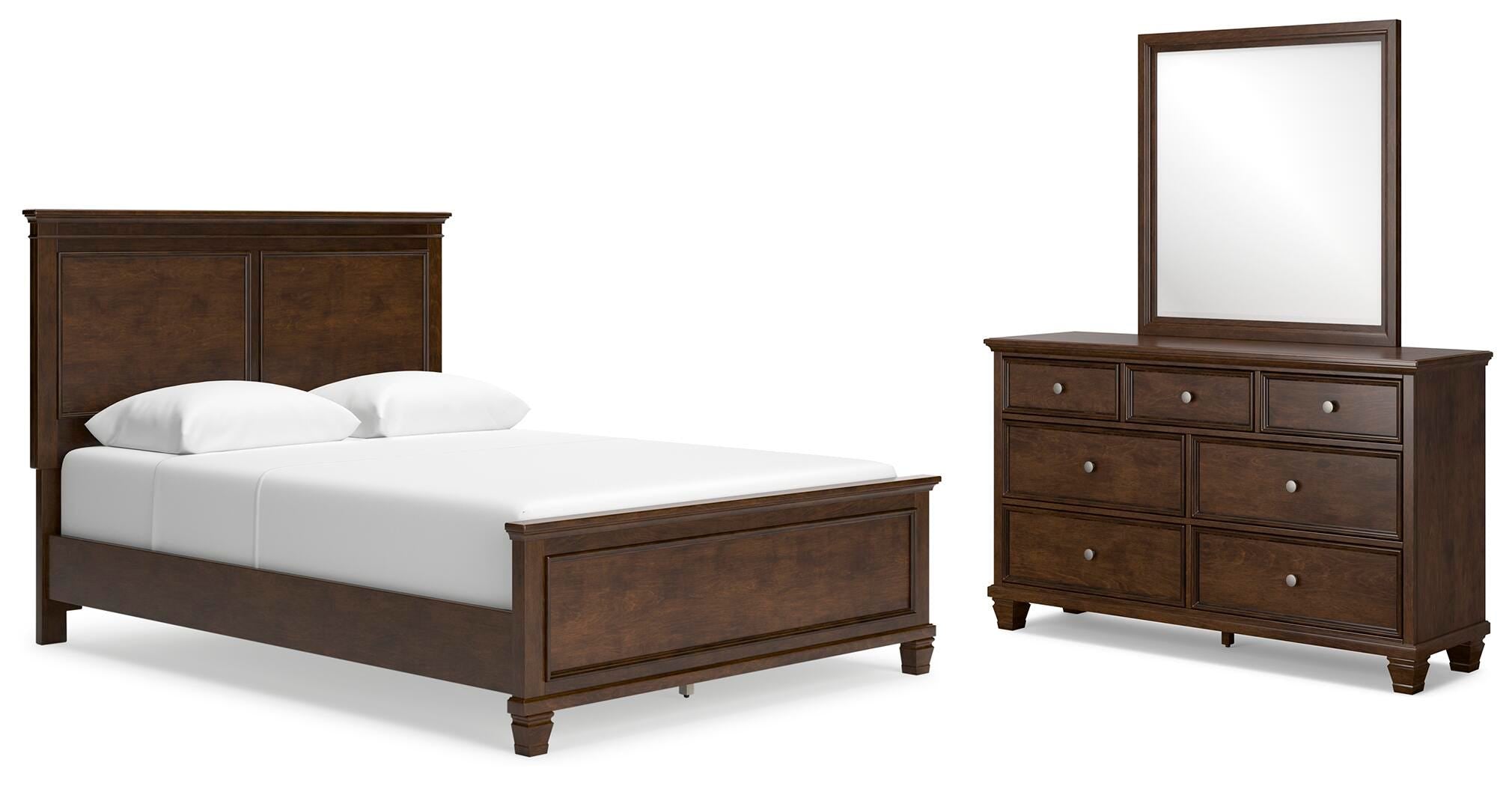 Danabrin Panel Bed with Mirrored Dresser