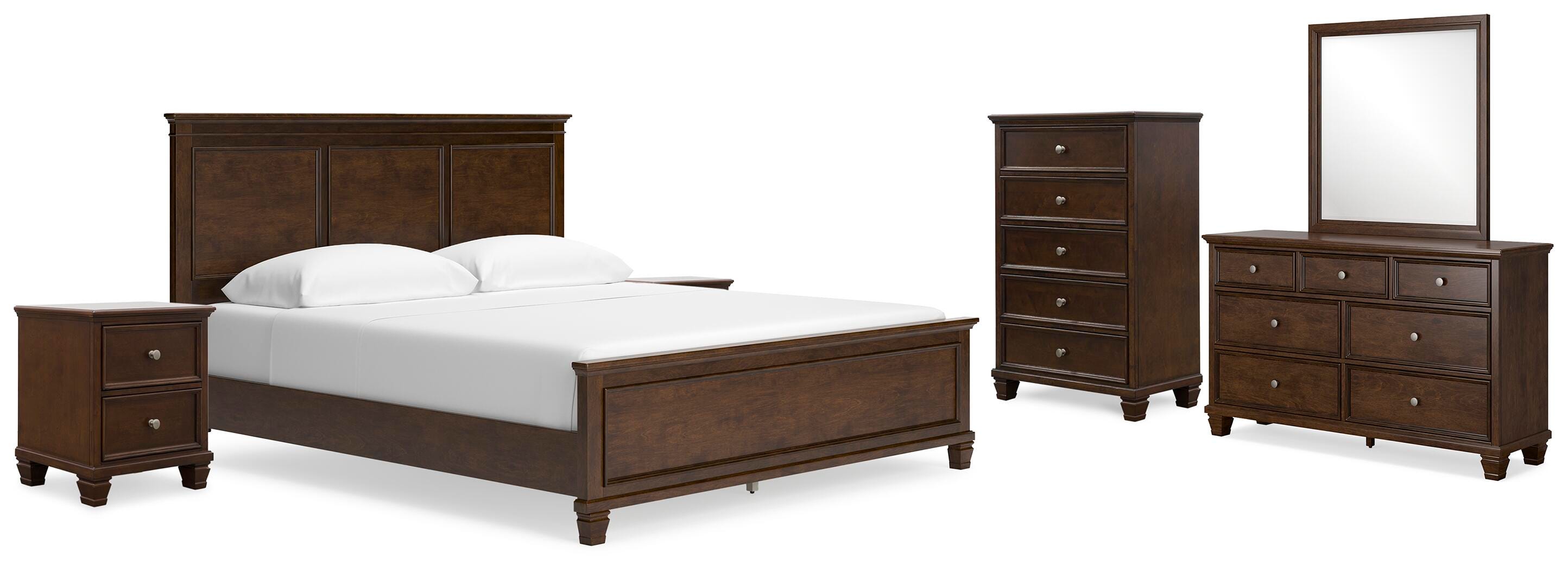 Danabrin Panel Bed with Mirrored Dresser, Chest and 2 Nightstands