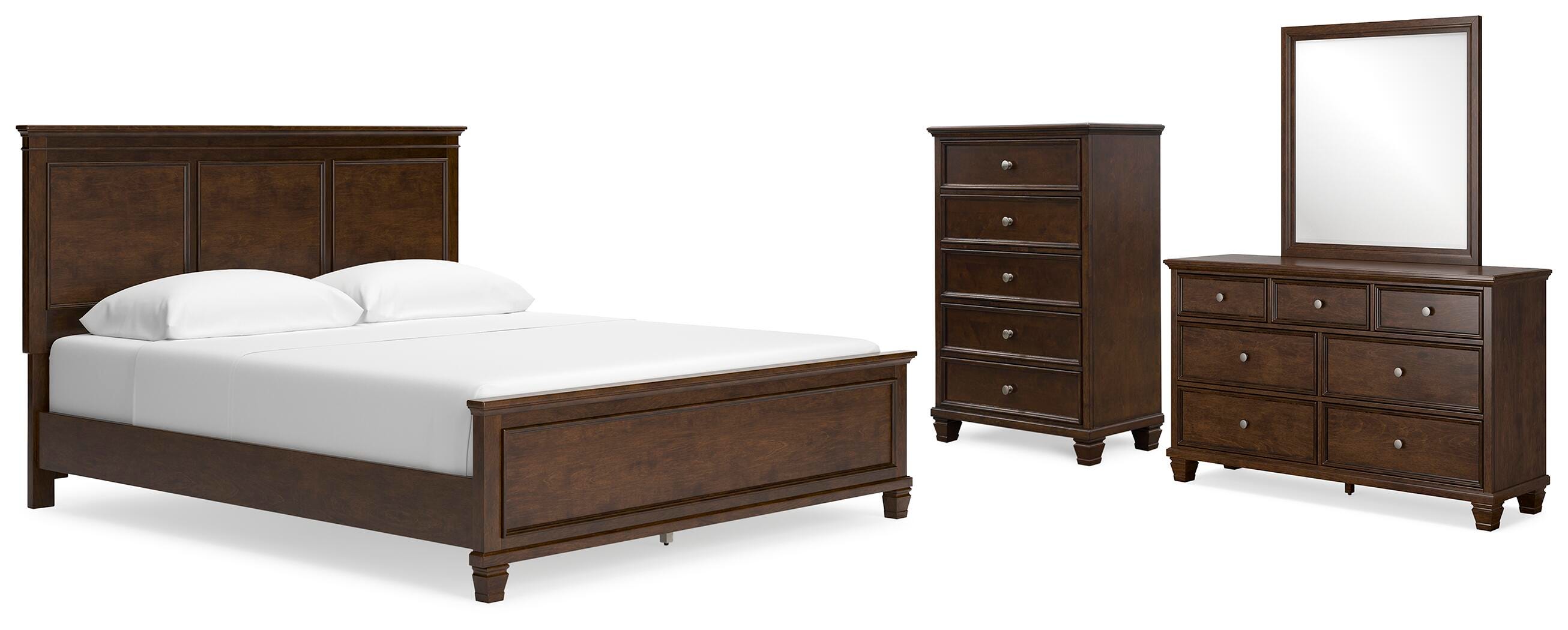 Danabrin Panel Bed with Mirrored Dresser and Chest