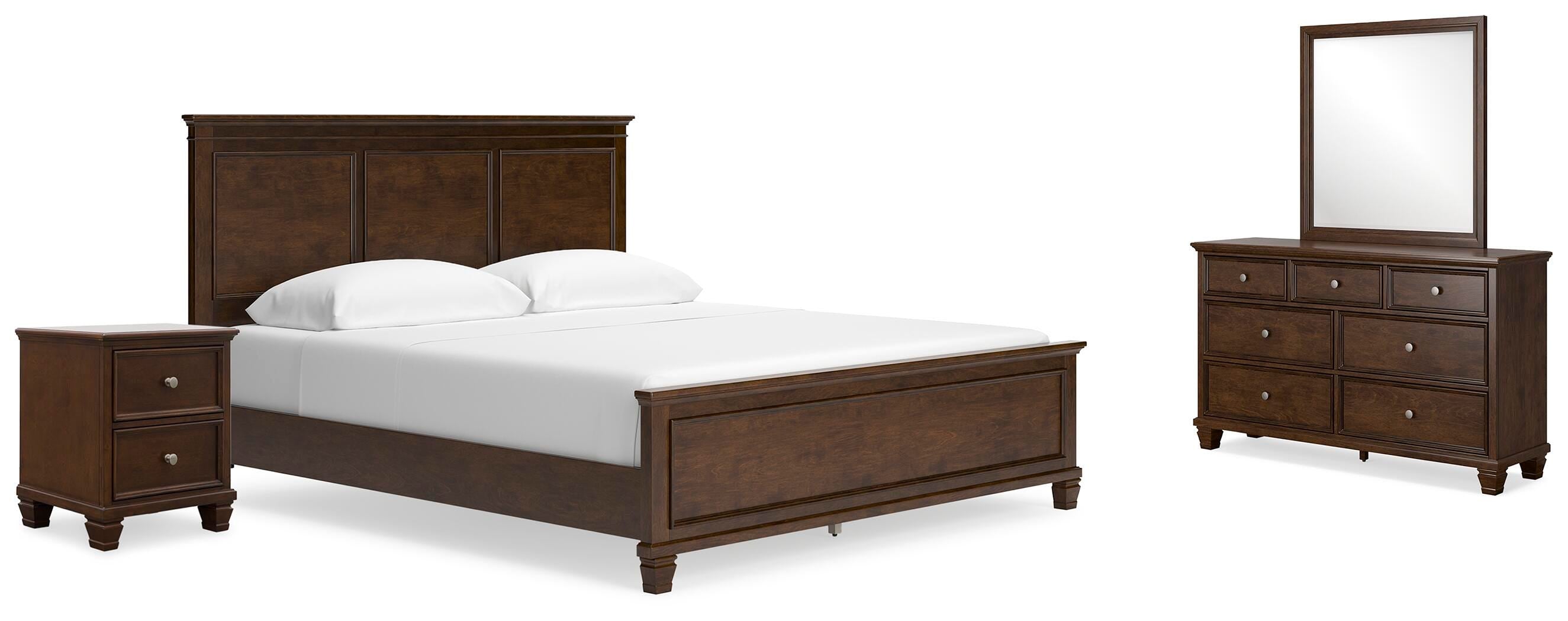Danabrin Panel Bed with Mirrored Dresser and Nightstand