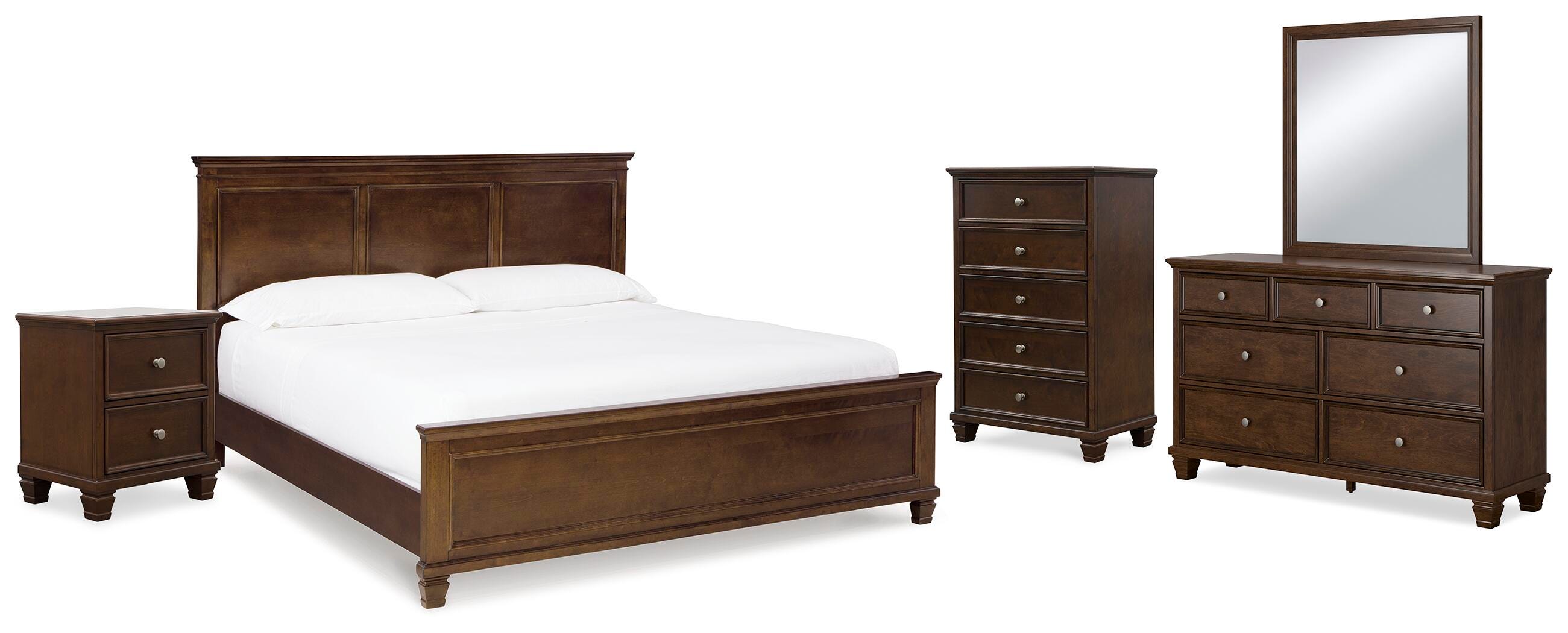 Danabrin Panel Bed with Mirrored Dresser, Chest and Nightstand