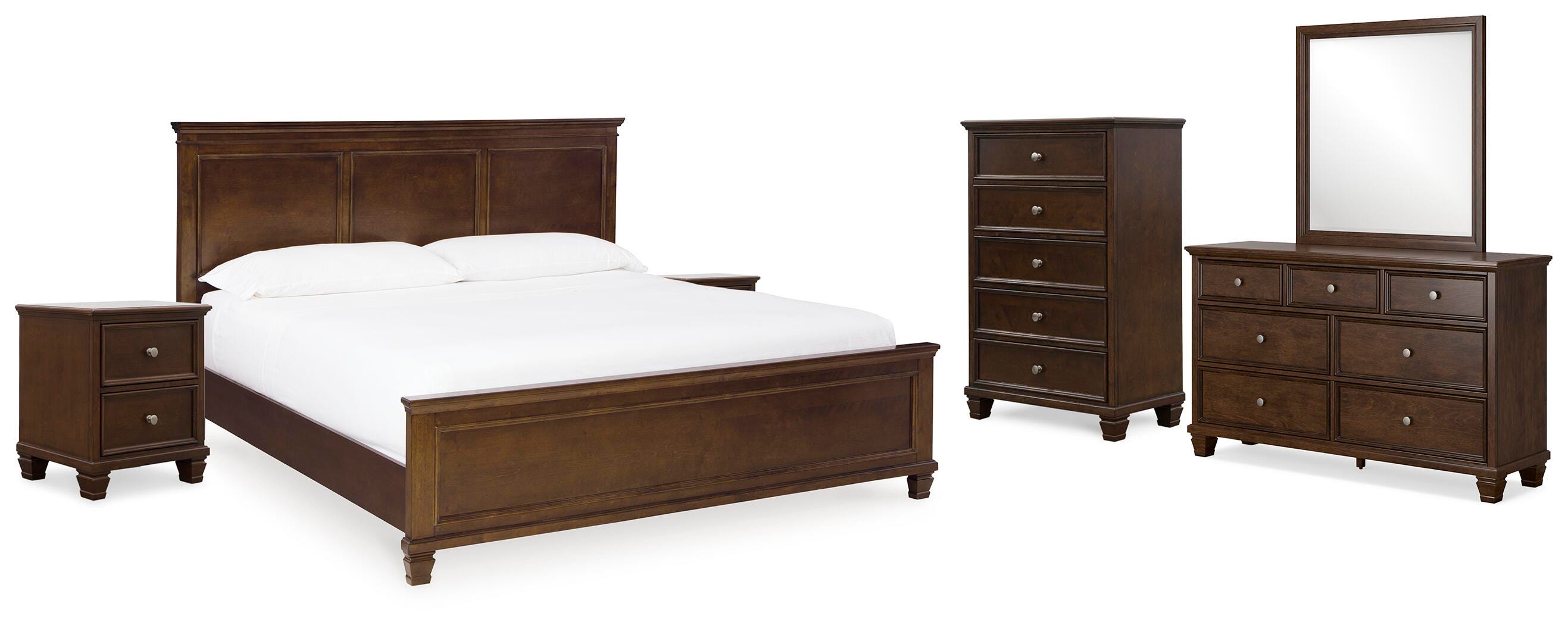 Danabrin Panel Bed with Mirrored Dresser, Chest and 2 Nightstands