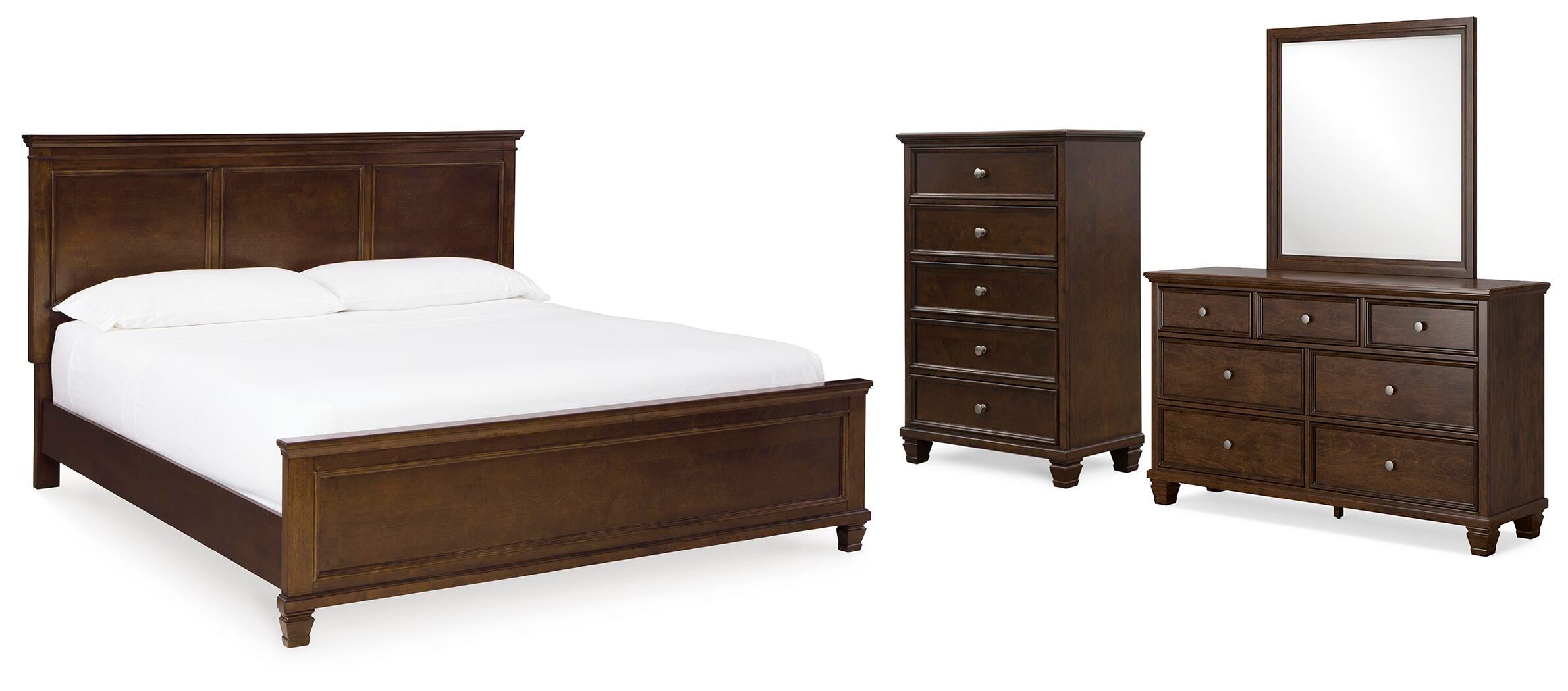 Danabrin Panel Bed with Mirrored Dresser and Chest