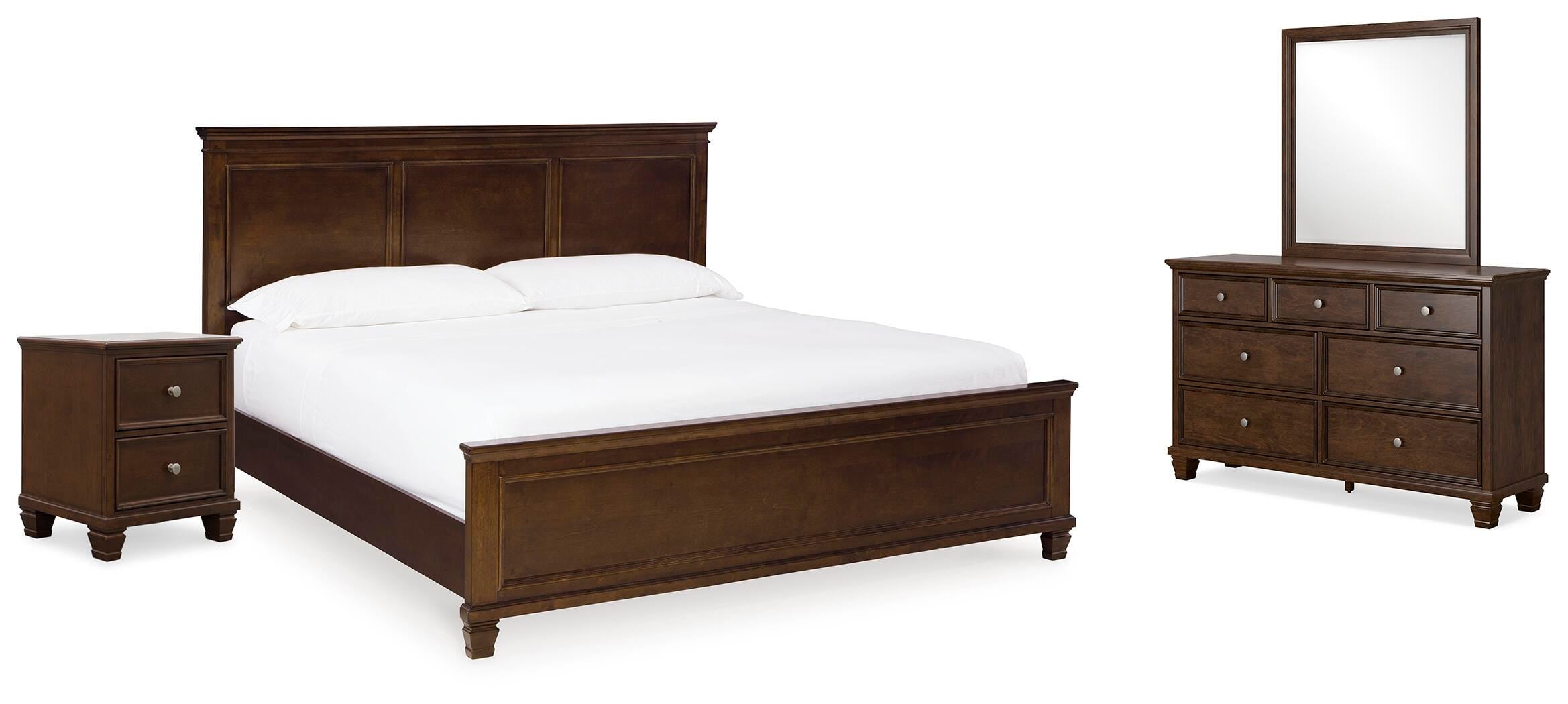 Danabrin Panel Bed with Mirrored Dresser and Nightstand