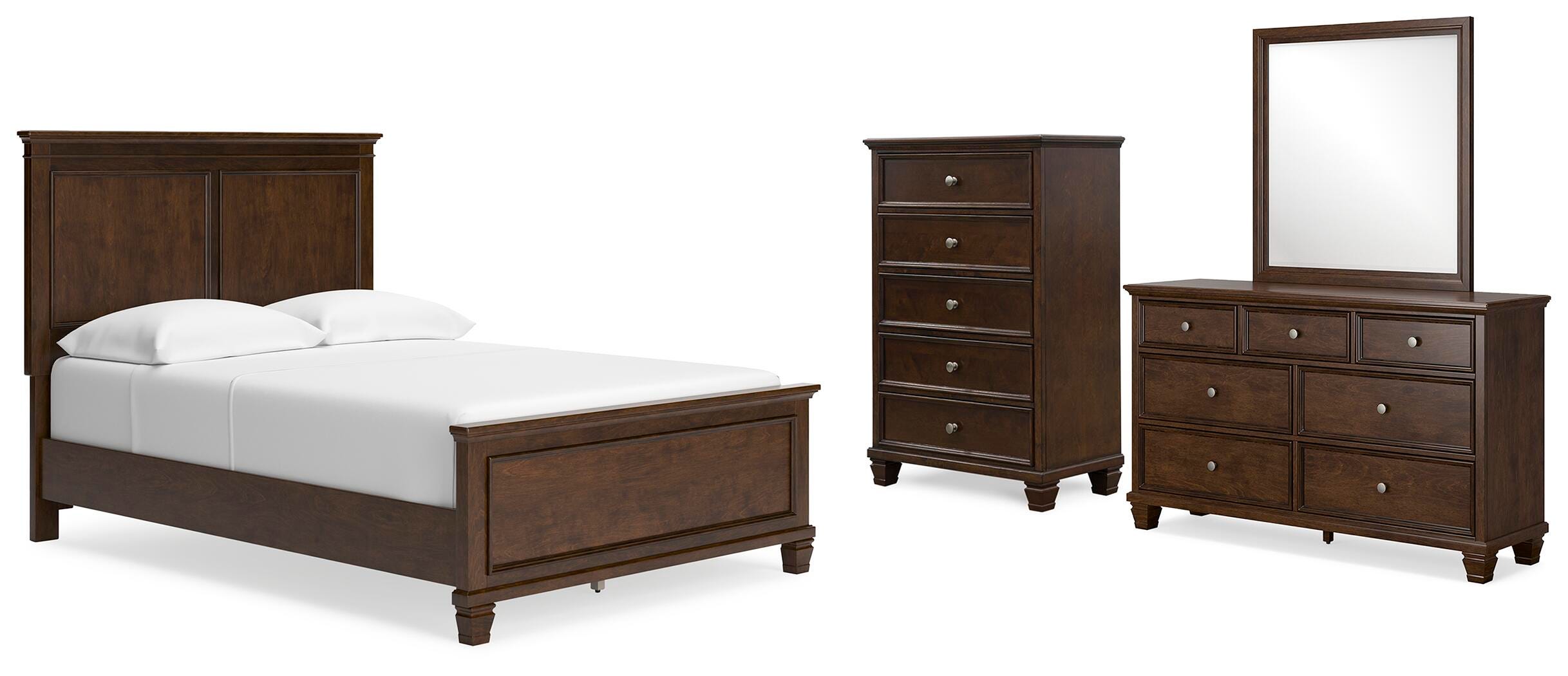 Danabrin Panel Bed with Mirrored Dresser and Chest