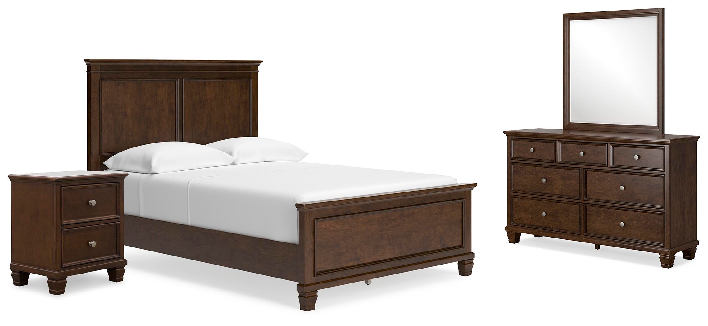 Danabrin Panel Bed with Mirrored Dresser and Nightstand