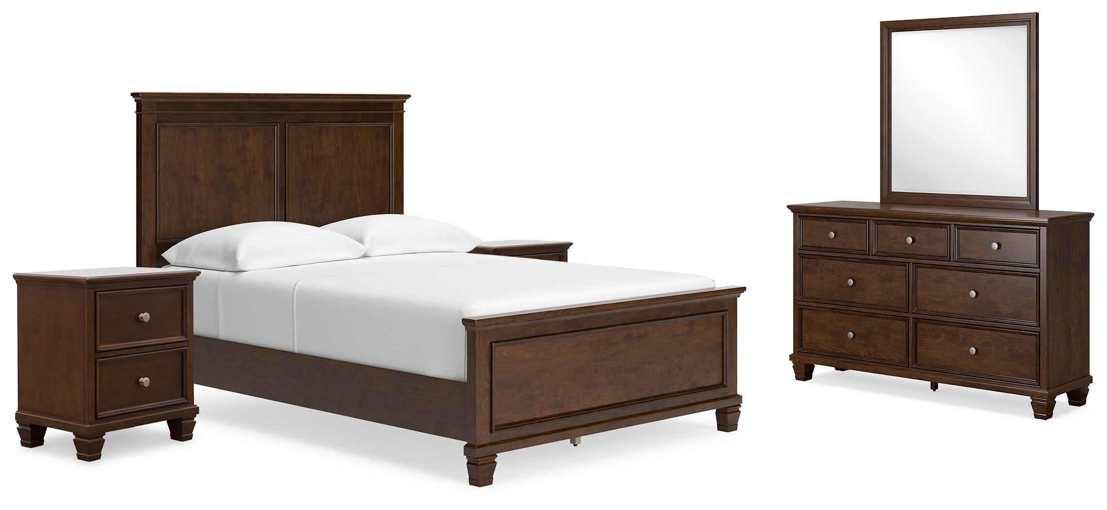 Danabrin Panel Bed with Mirrored Dresser and 2 Nightstands