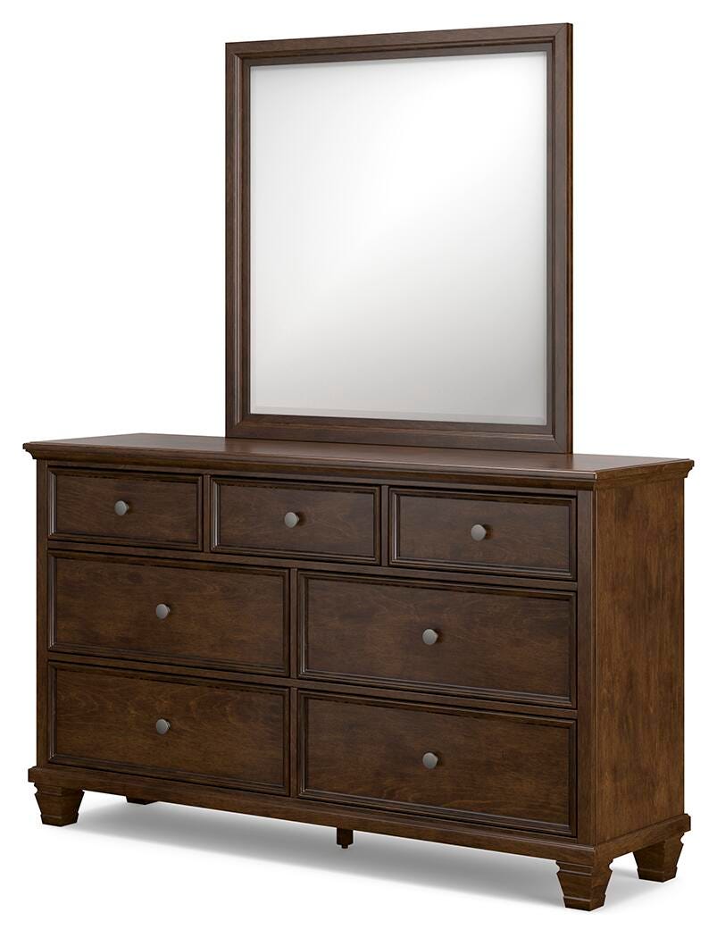 Danabrin Panel Bed with Mirrored Dresser and Nightstand