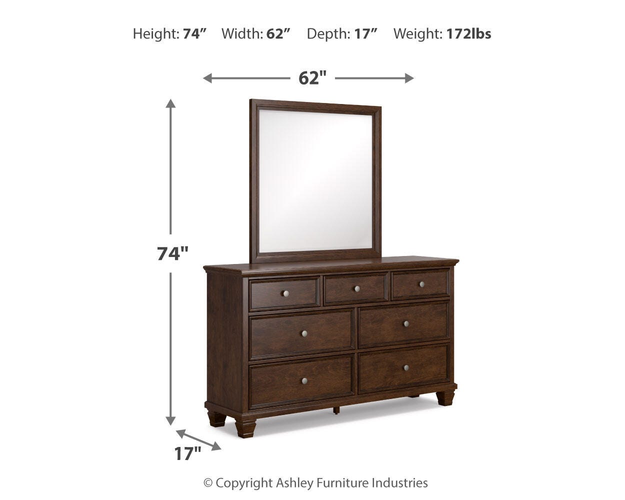 Danabrin Panel Bed with Mirrored Dresser and Chest