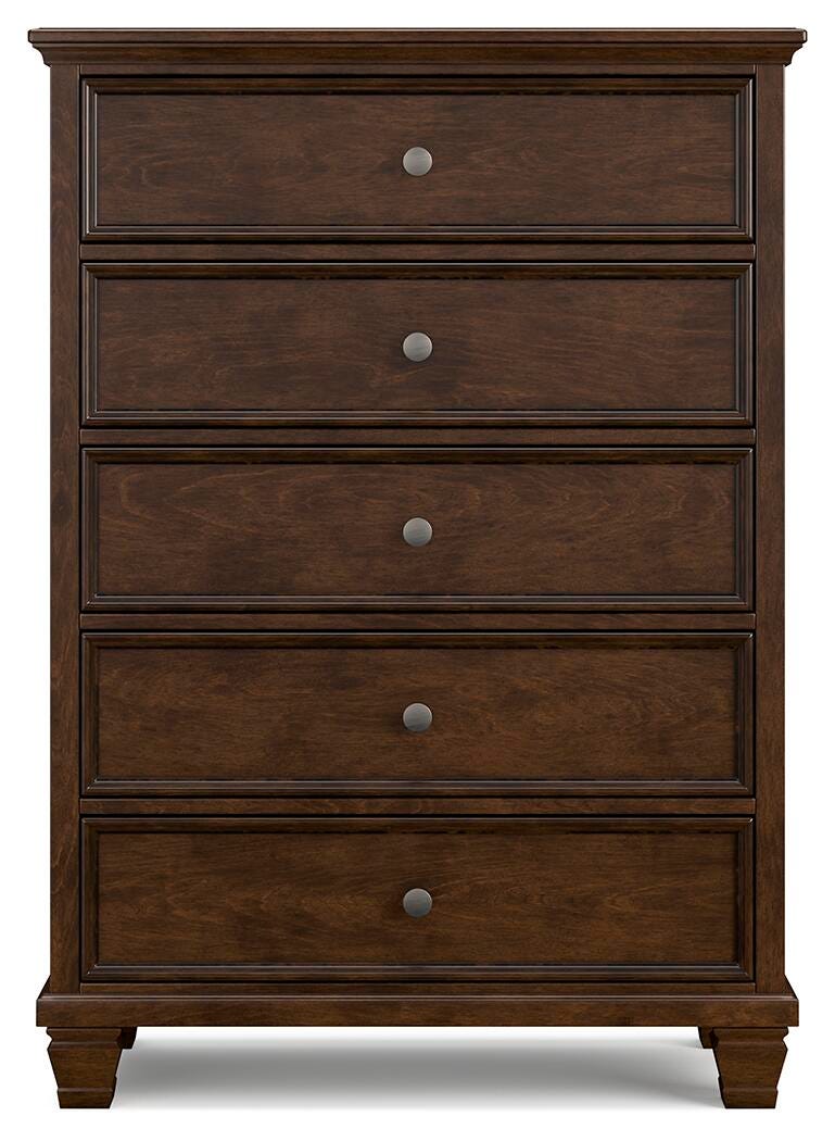 Danabrin Panel Bed with Mirrored Dresser and Chest