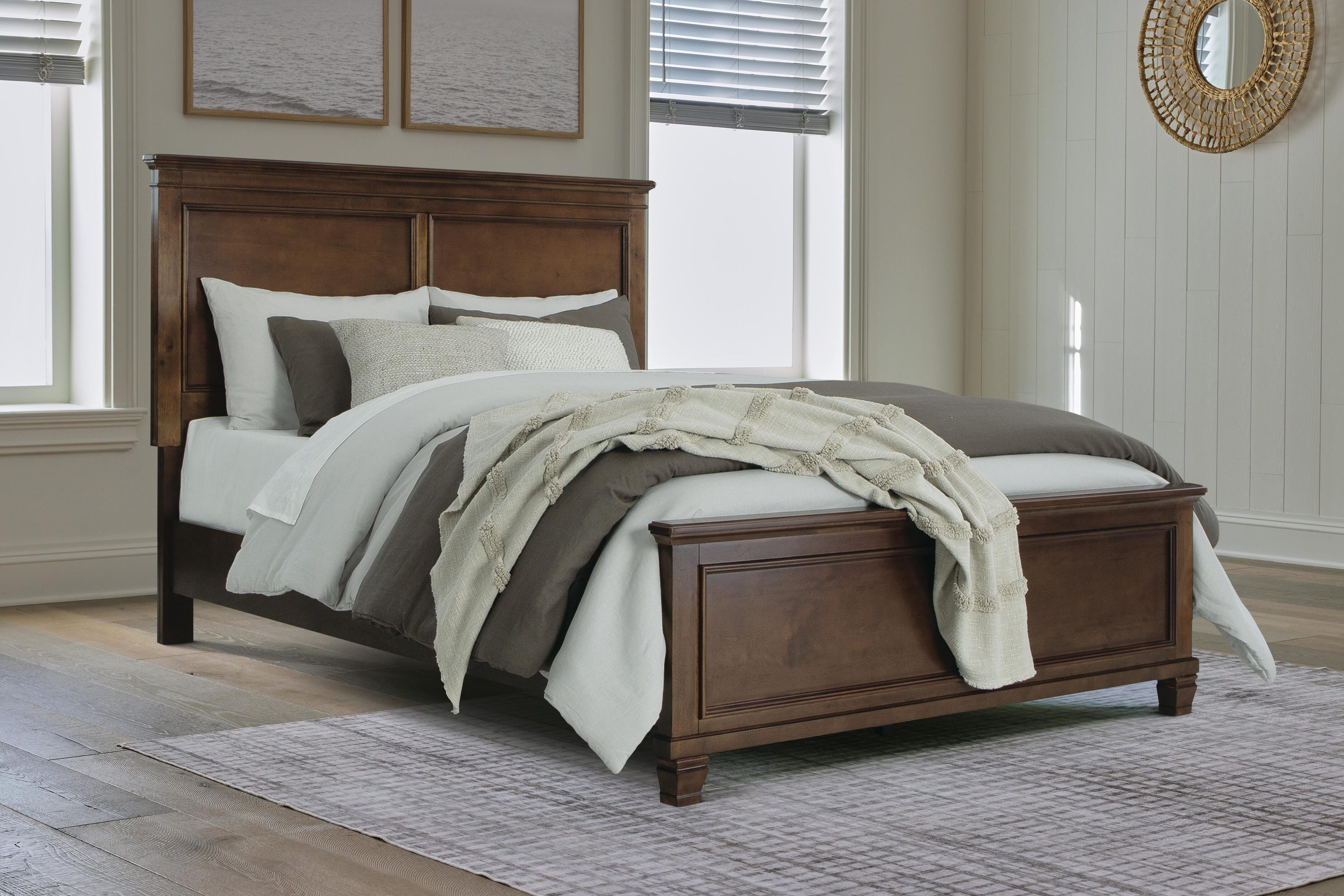 Danabrin Panel Bed with Mirrored Dresser and Chest