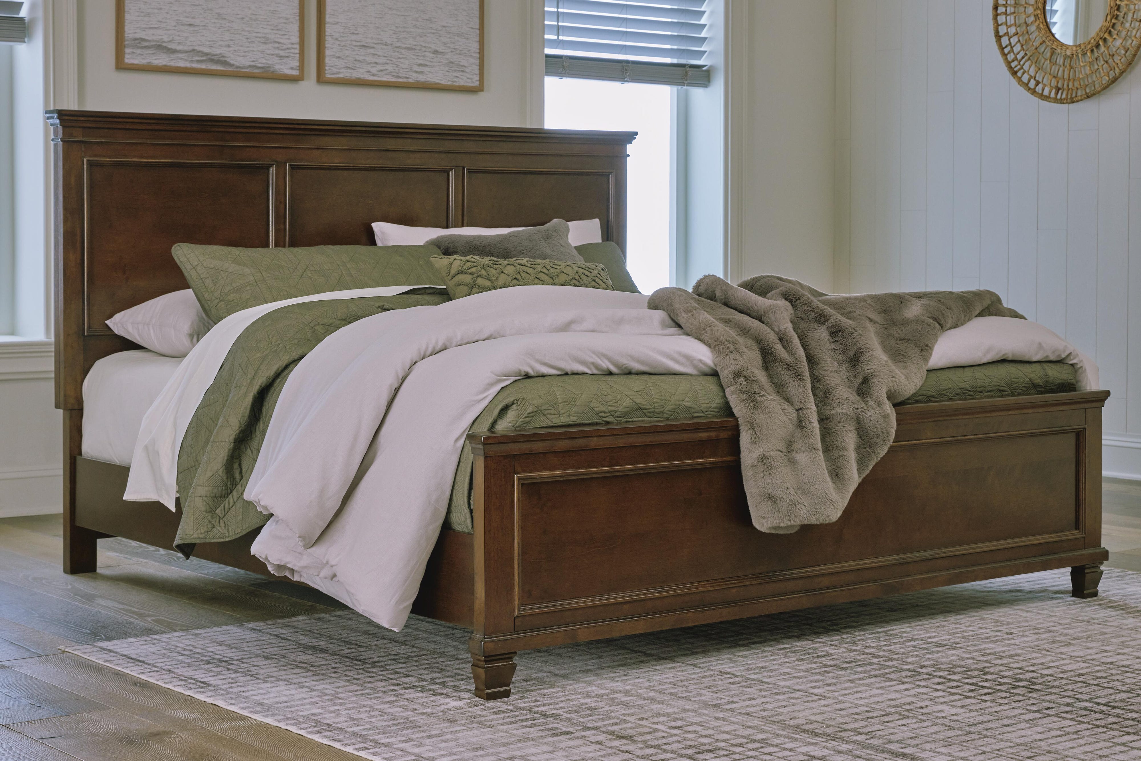 Danabrin Panel Bed with Mirrored Dresser and Nightstand