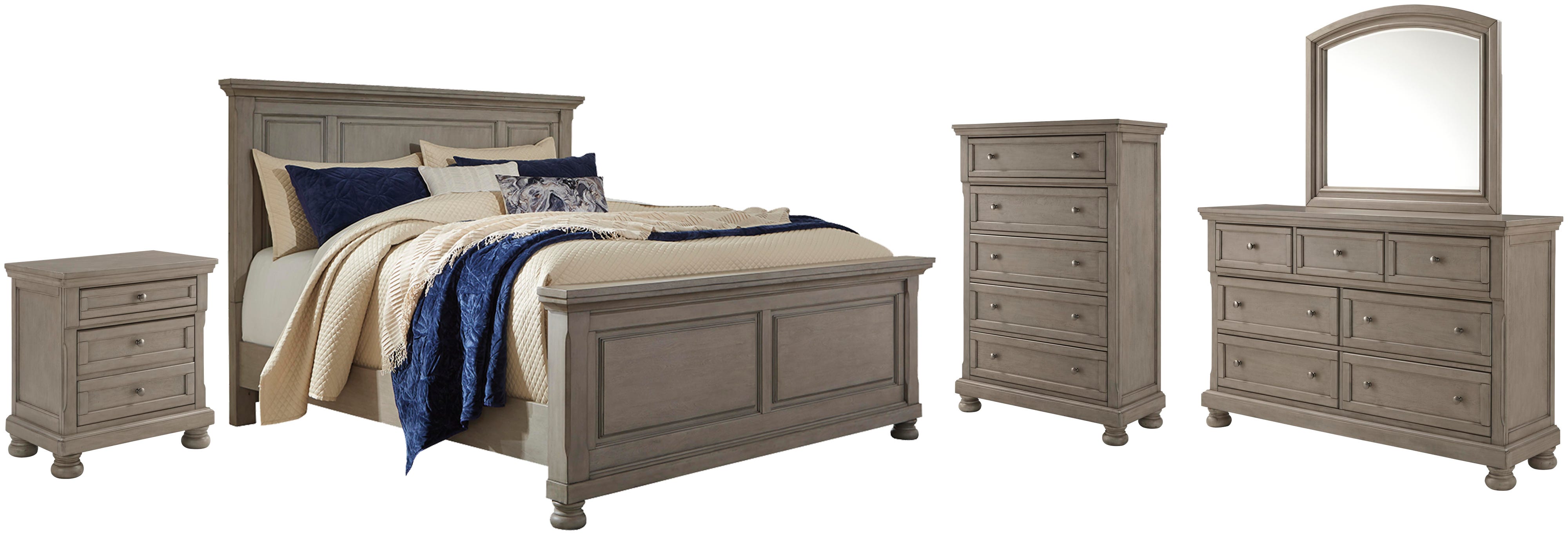 Lettner Panel Bed with Mirrored Dresser, Chest and Nightstand