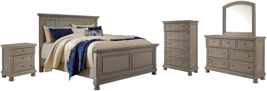 Lettner Panel Bed with Mirrored Dresser, Chest and Nightstand